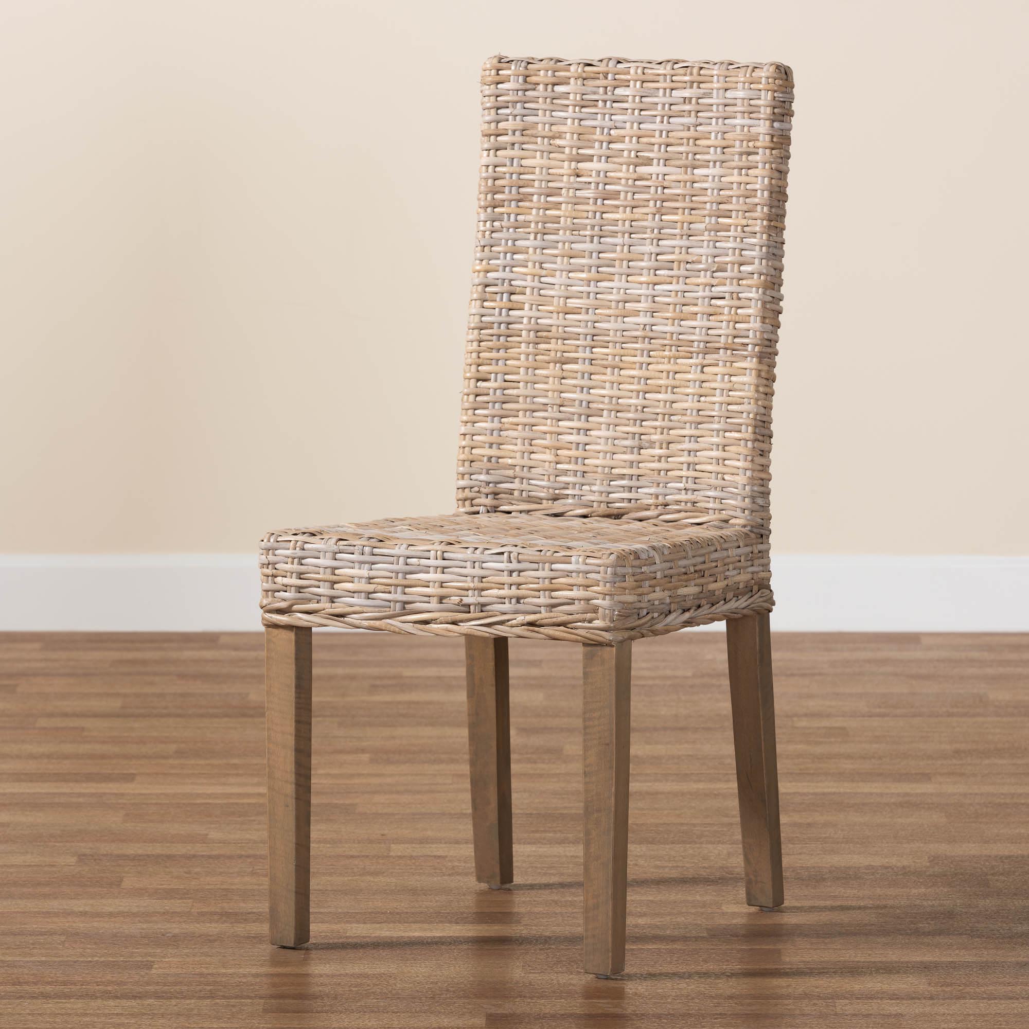 bali & pari Nevina Bohemian Grey Kubu Rattan and Mango Wood Dining Chair