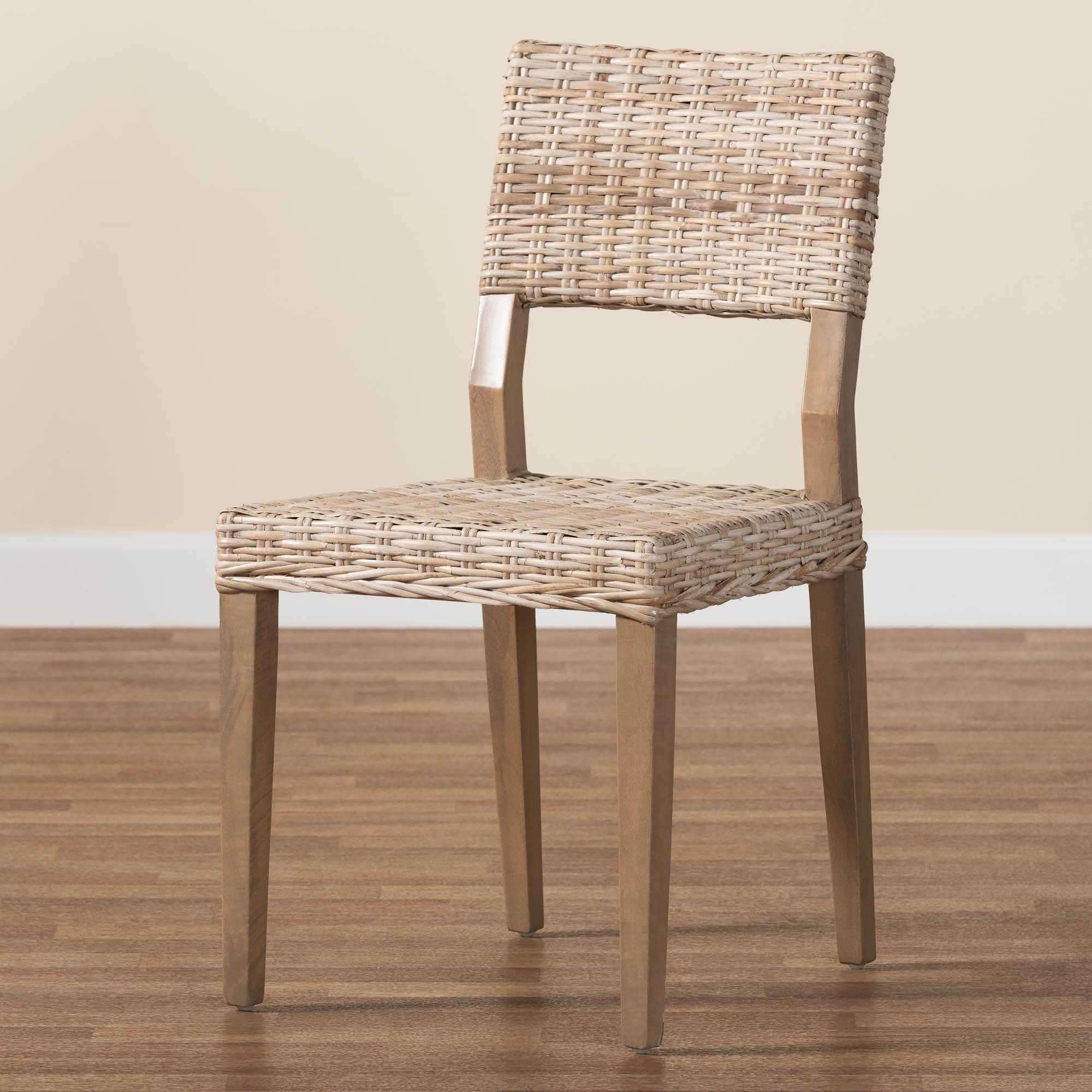 bali & pari Barossa Bohemian Grey Kubu Rattan and Mahogany Wood Dining Chair