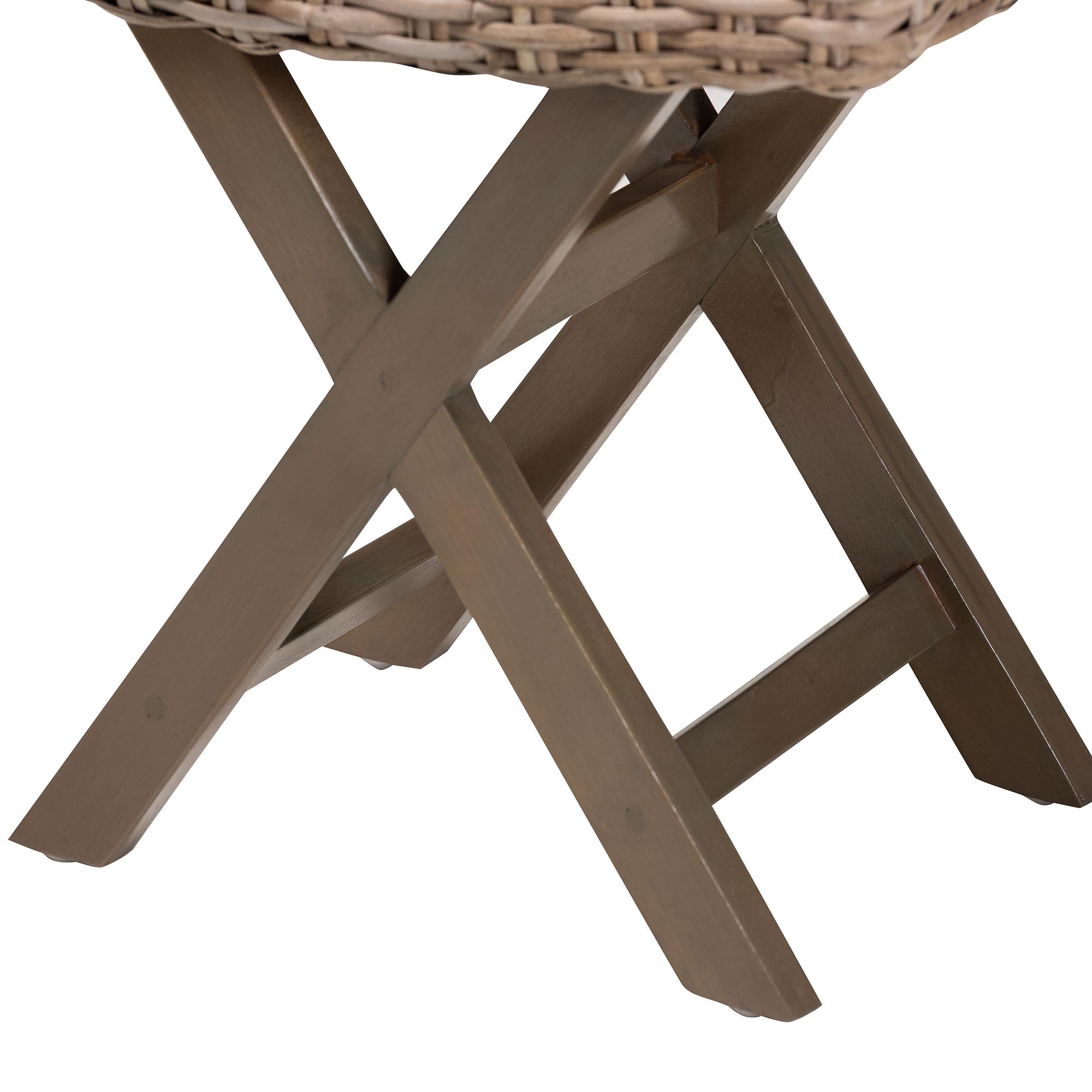 bali & pari Hayate Bohemian Grey Kubu Rattan and Mahogany Wood Ottoman Footstool