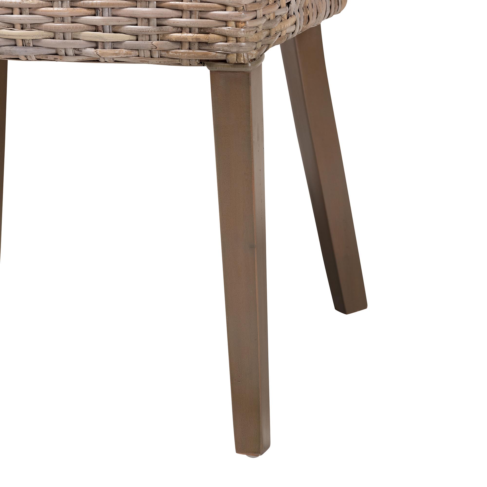 bali & pari Niesha Bohemian Grey Natural Kubu Rattan and Mahogany Wood Dining Chair