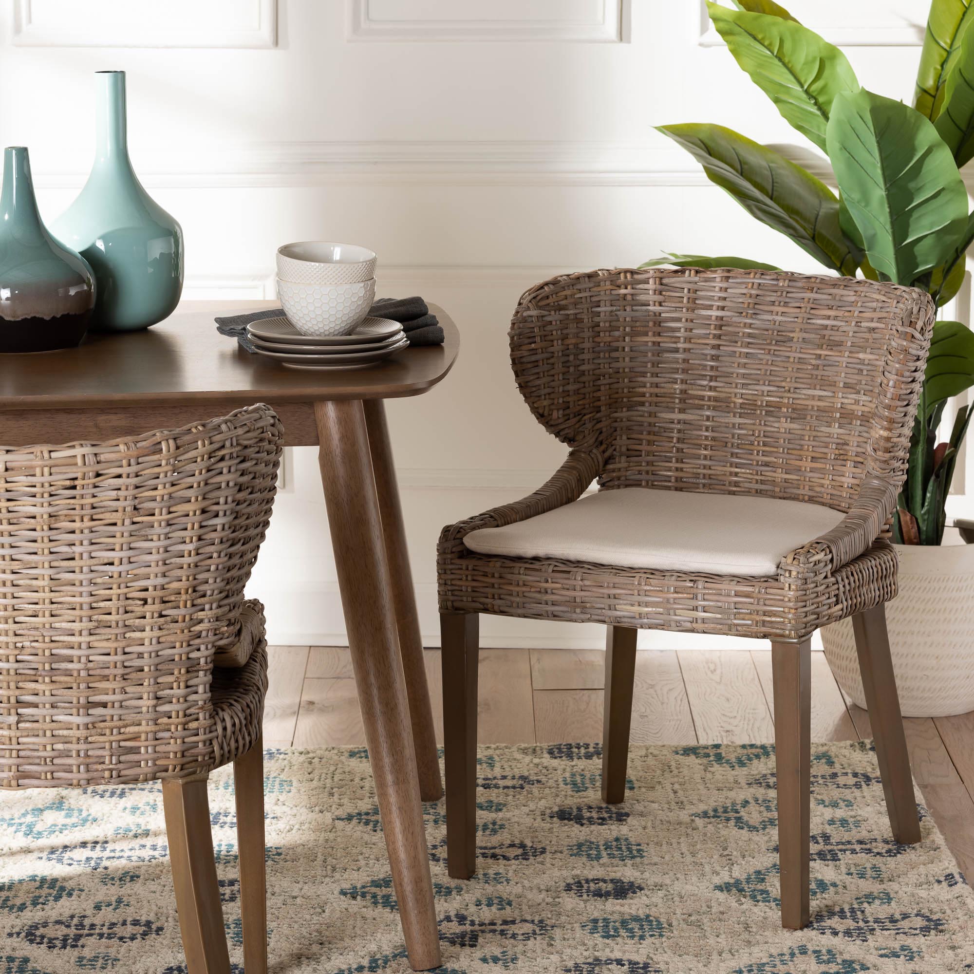 bali & pari Niesha Bohemian Grey Natural Kubu Rattan and Mahogany Wood Dining Chair