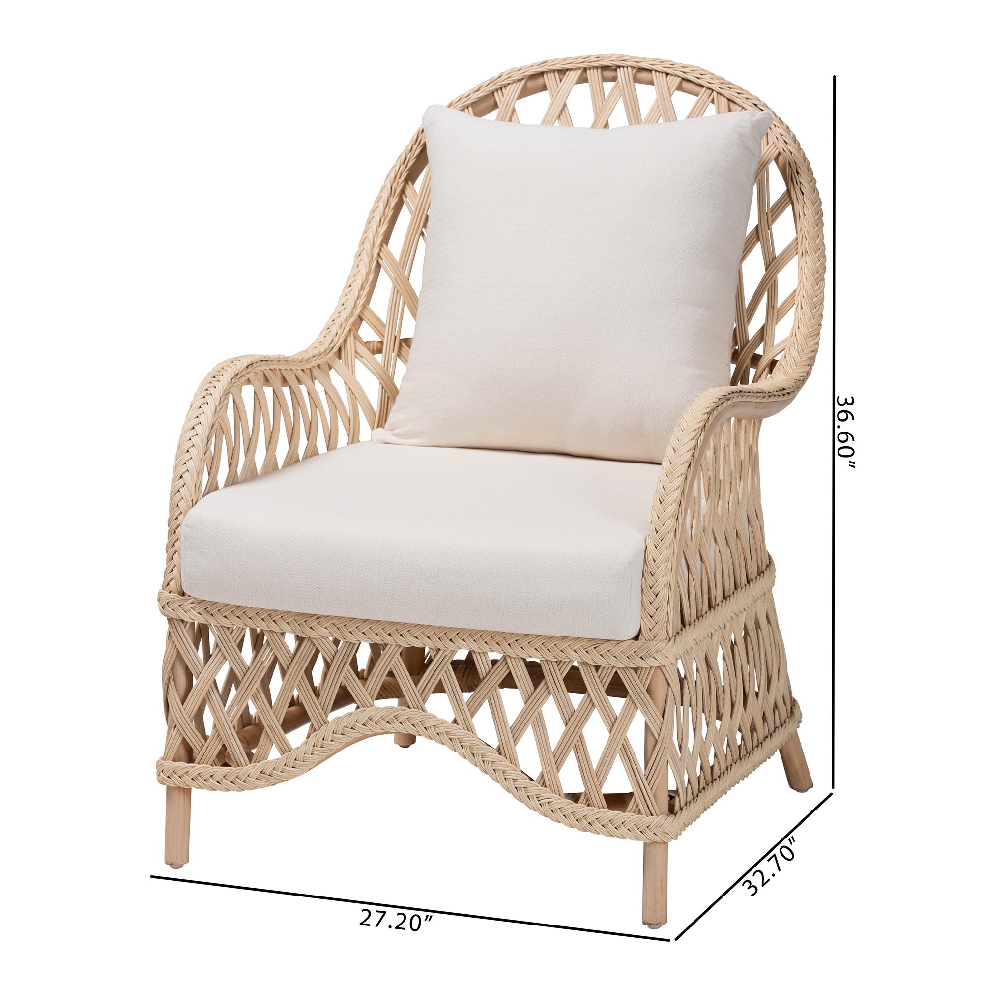 bali & pari Florence Bohemian Ivory Braided Rattan Arm Chair
