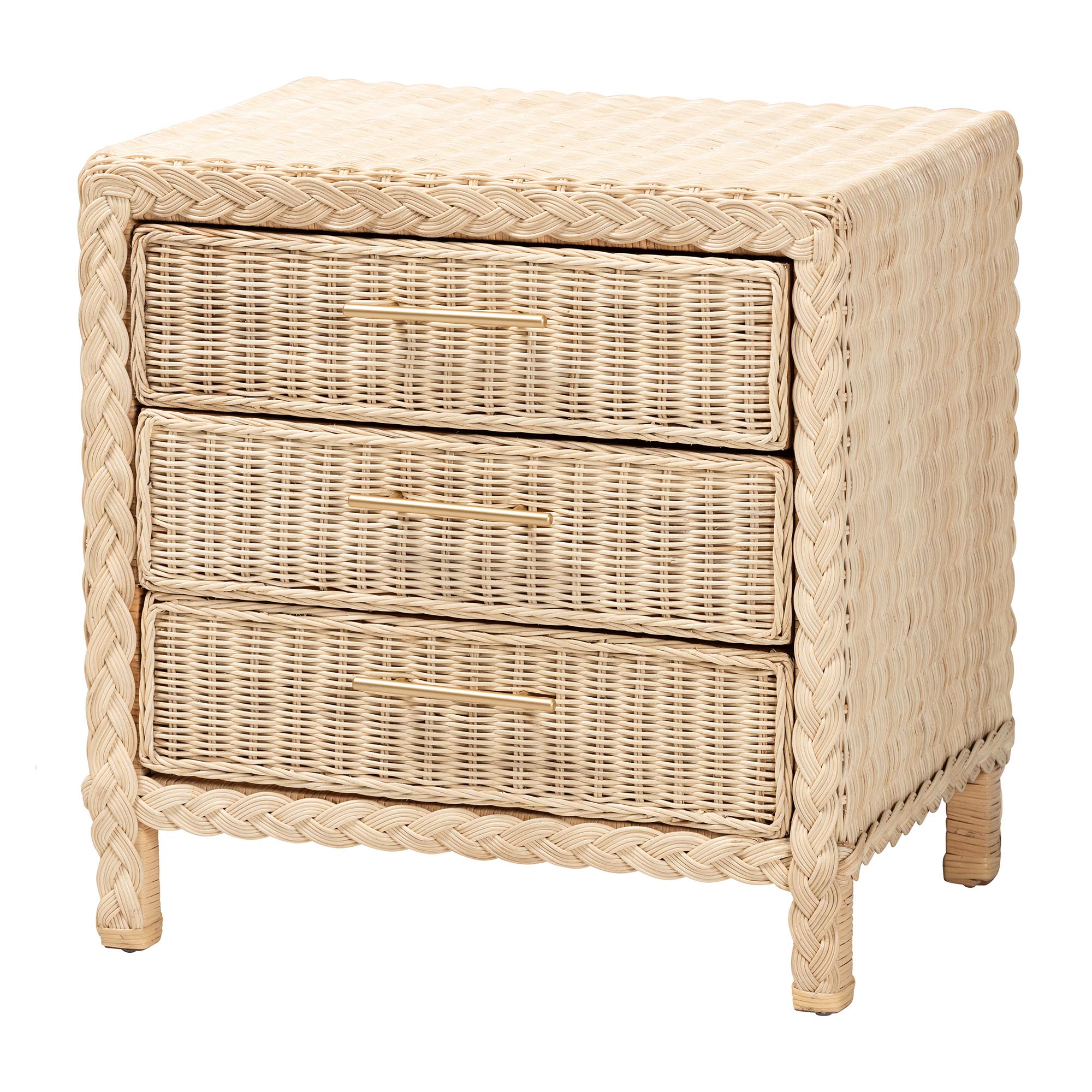 bali & pari Lanica Japandi Sun-Bleached Braided Rattan Queen Size 4-Piece Bedroom Set