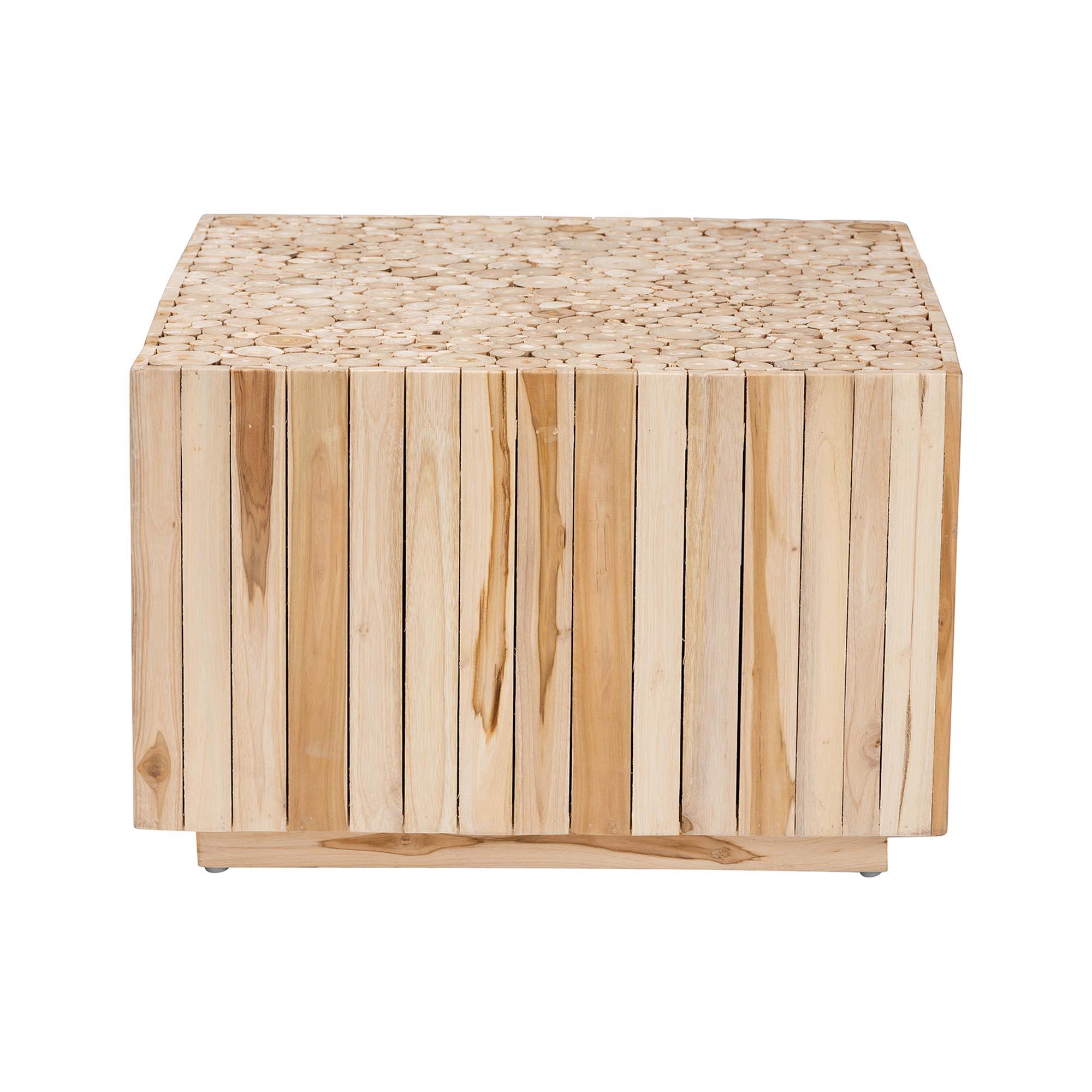 bali & pari Augusta Bohemian Natural Teak Wood Coffee Table with Unique Repurposed Wood Logs