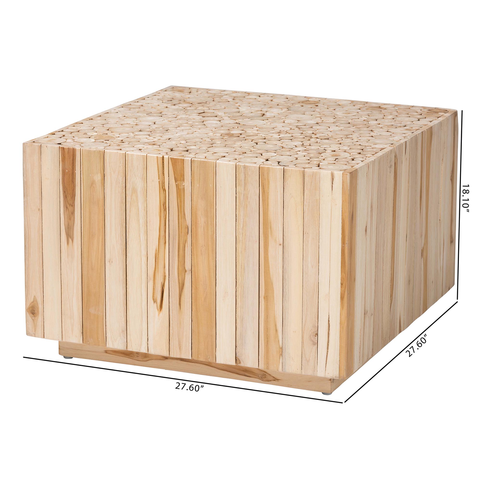 bali & pari Augusta Bohemian Natural Teak Wood Coffee Table with Unique Repurposed Wood Logs