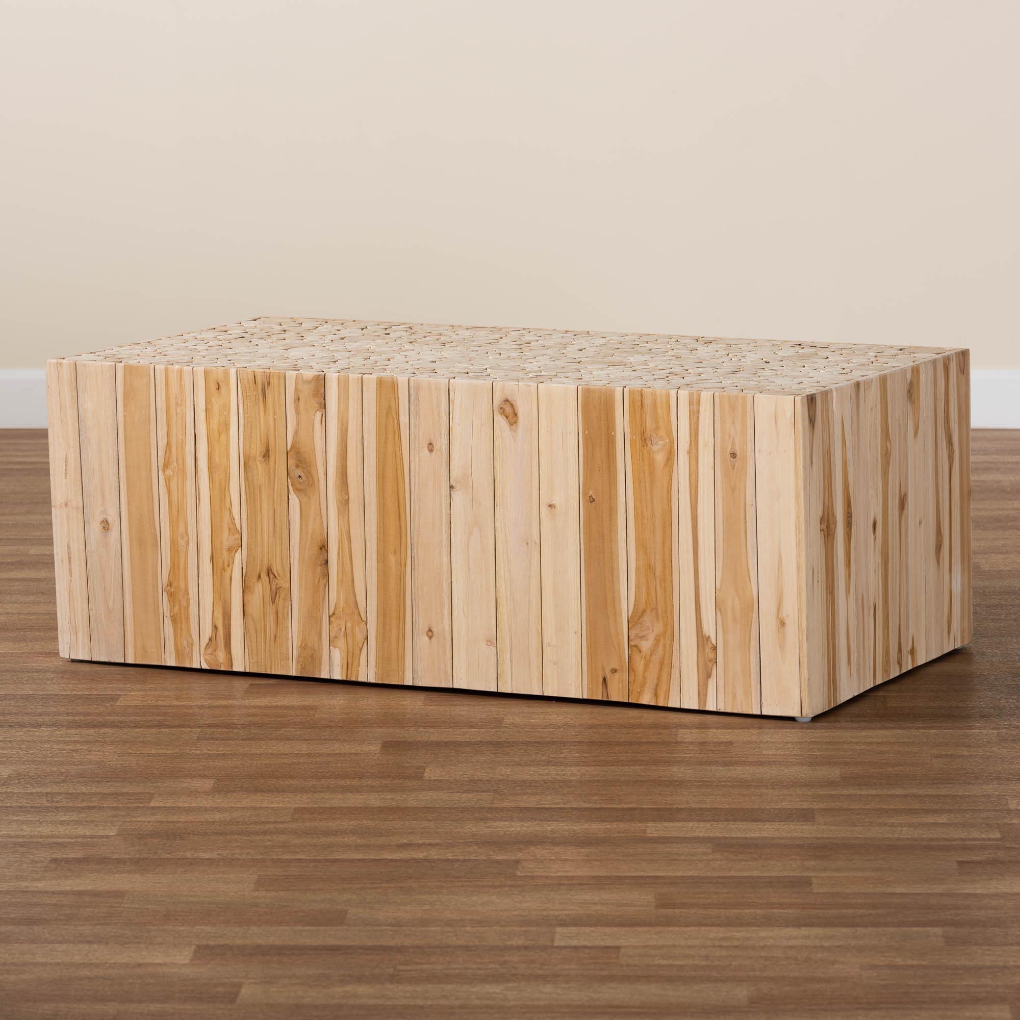 bali & pari Grayson Bohemian Natural Teak Wood Coffee Table with Unique Repurposed Wood Logs