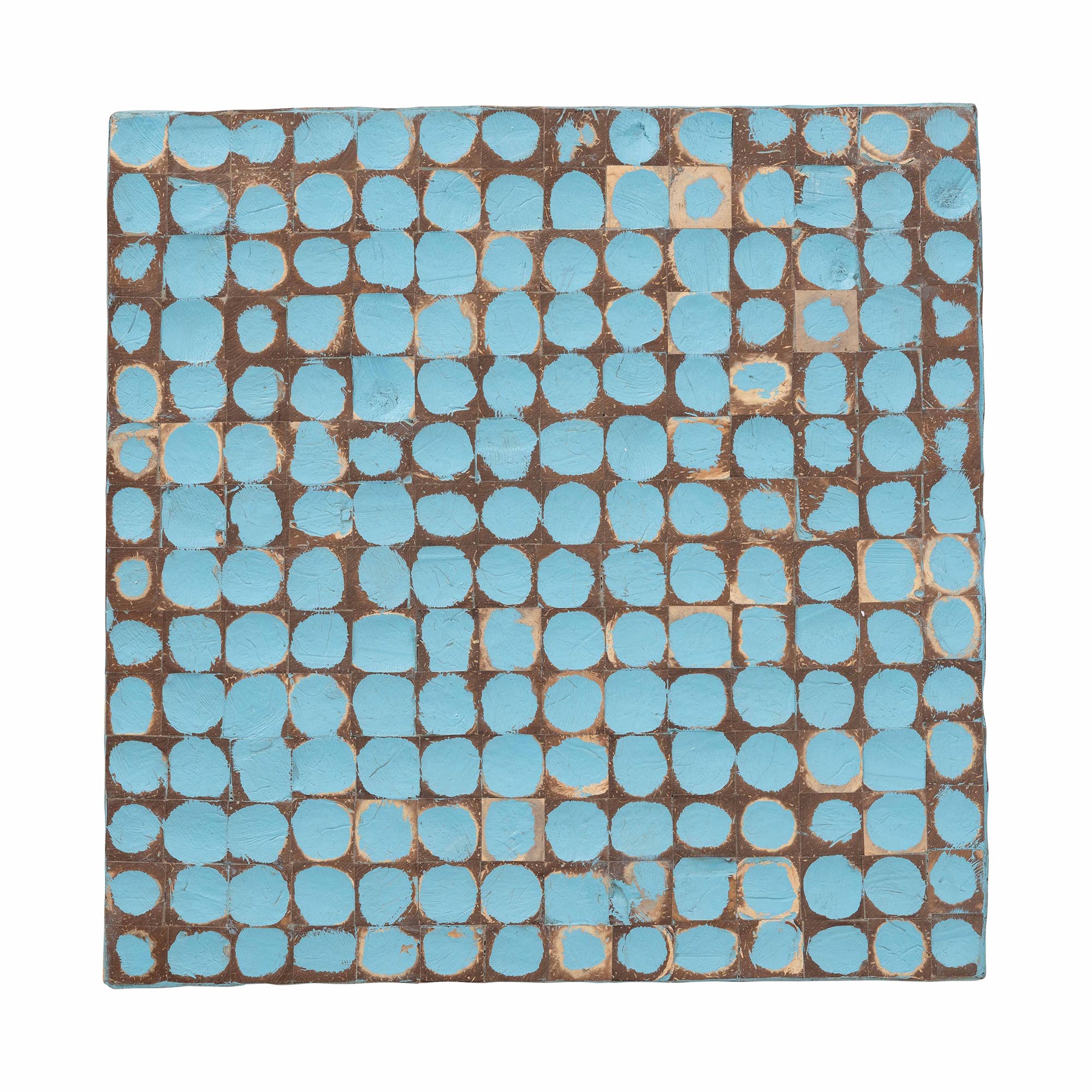 bali & pari Janella Bohemian Sky Blue Coconut Shell and Acacia Wood End Table