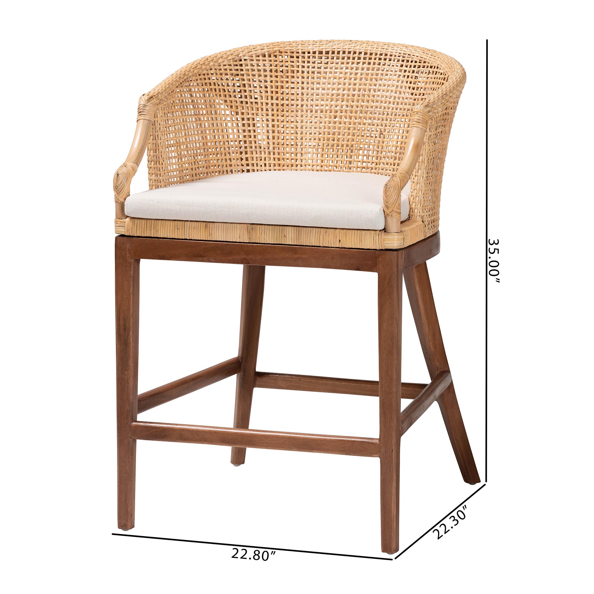 bali & pari Lumajang Bohemian Light Honey Rattan and Wood 2-Piece Counter Stool Set