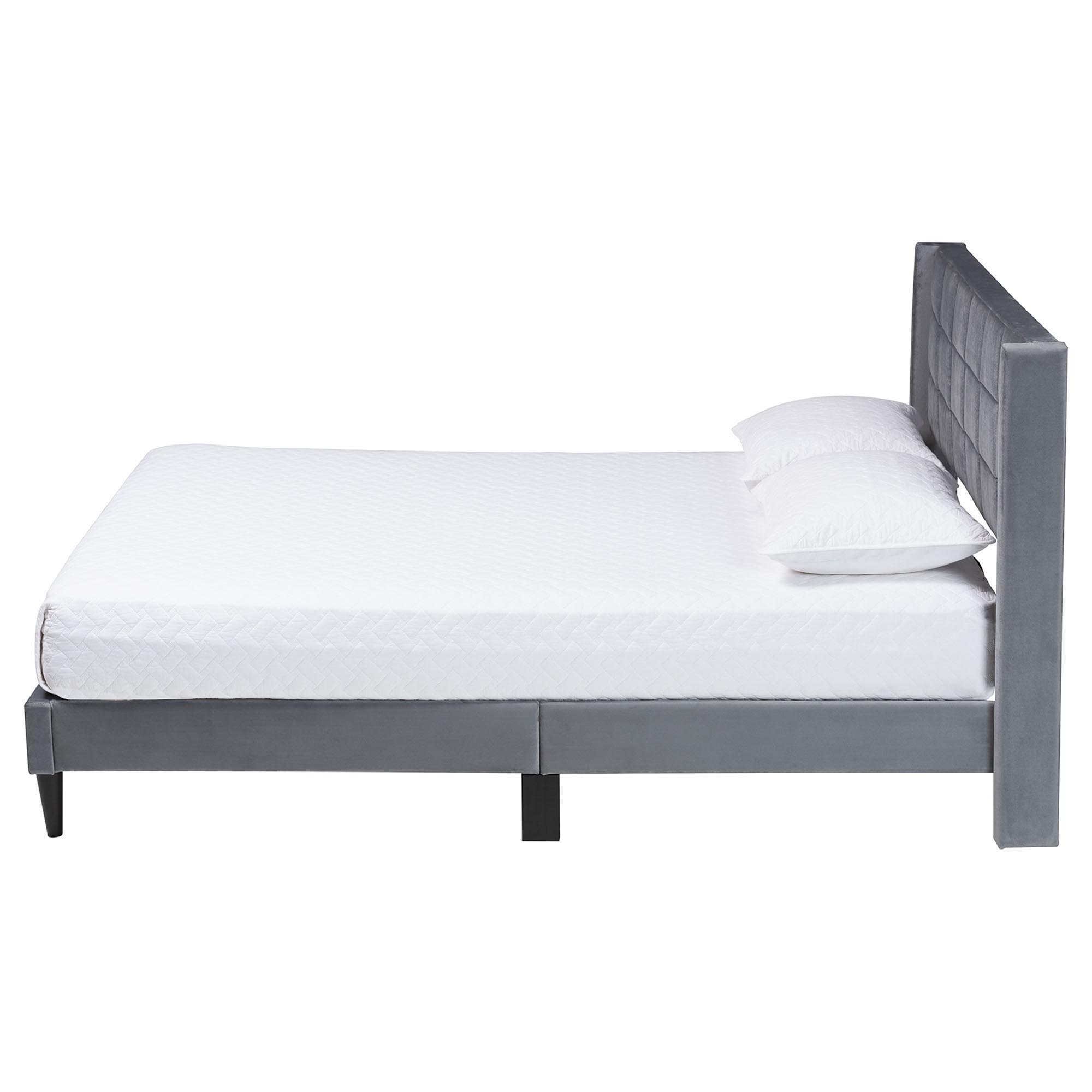 Baxton Studio Payne Modern Glam Grey Velvet and Dark Brown Wood Queen Bed