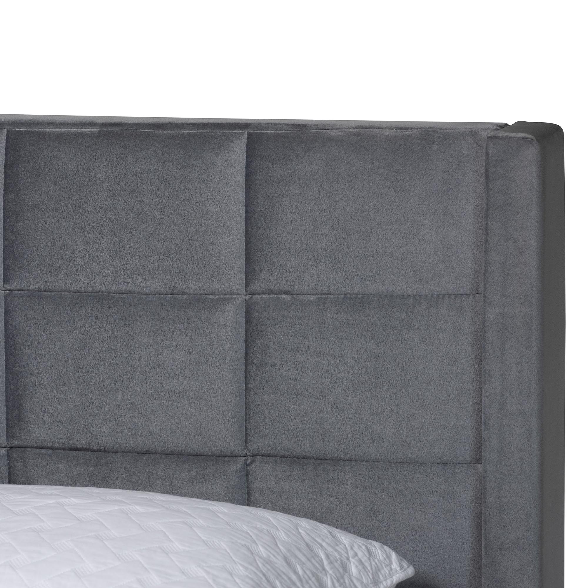 Baxton Studio Payne Modern Glam Grey Velvet and Dark Brown Wood Queen Bed