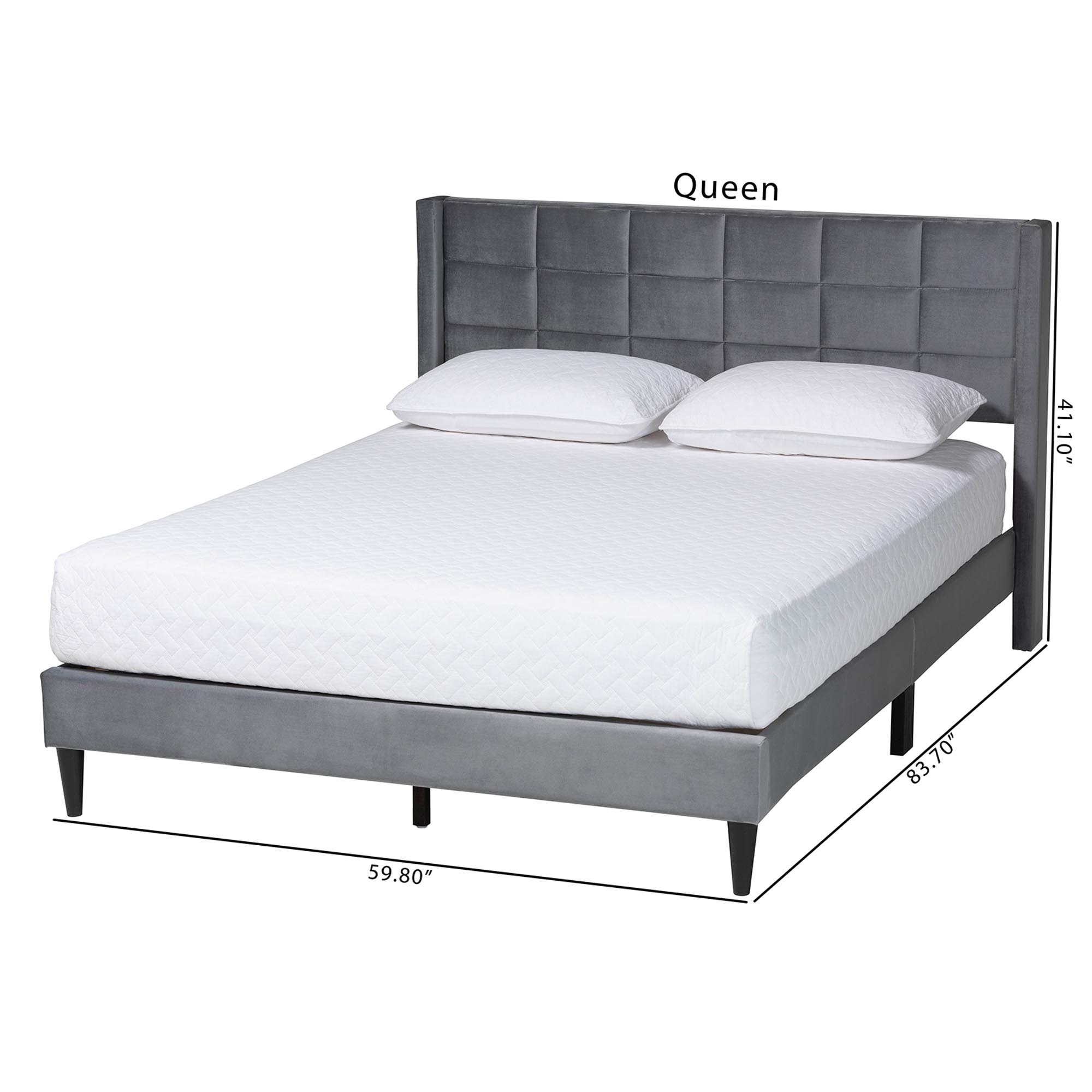 Baxton Studio Payne Modern Glam Grey Velvet and Dark Brown Wood Queen Bed