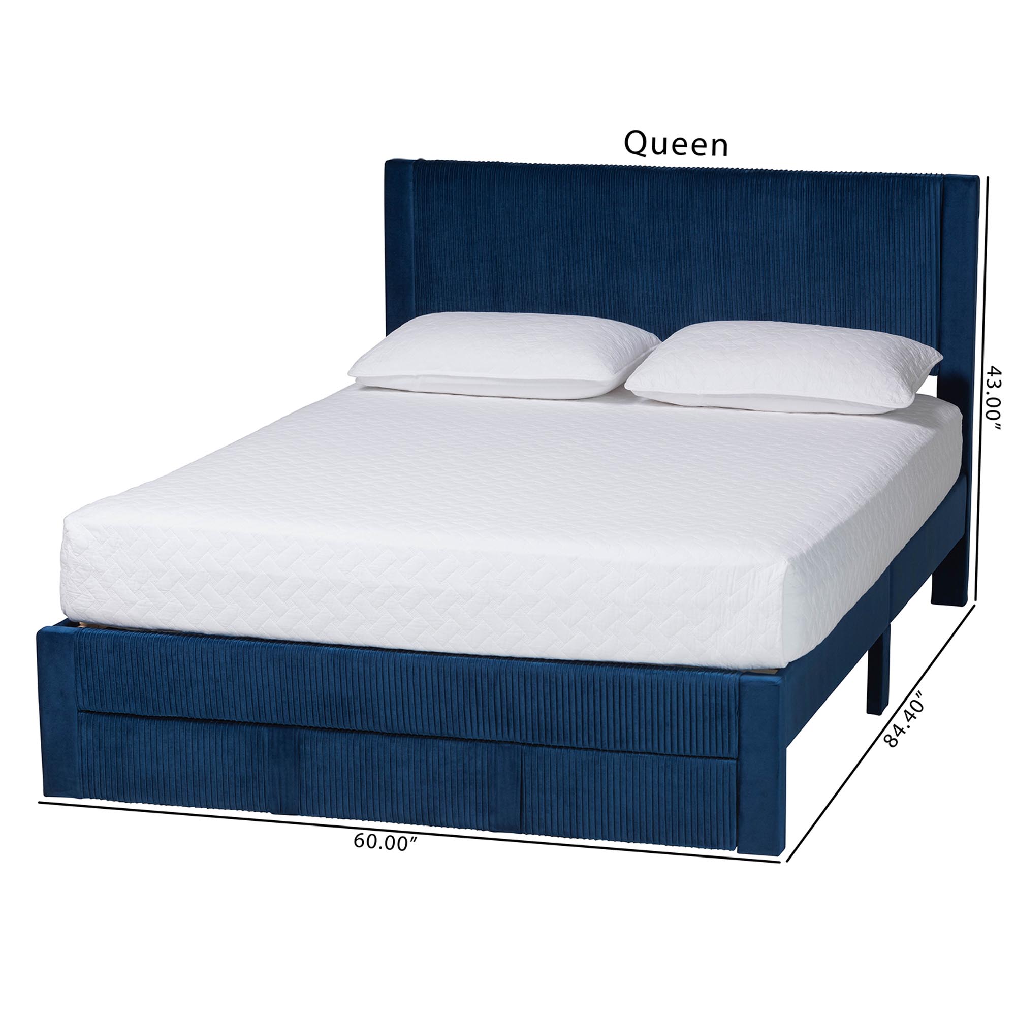 Baxton Studio Elora Modern Navy Blue Pleated Velvet Queen Size Storage Bed
