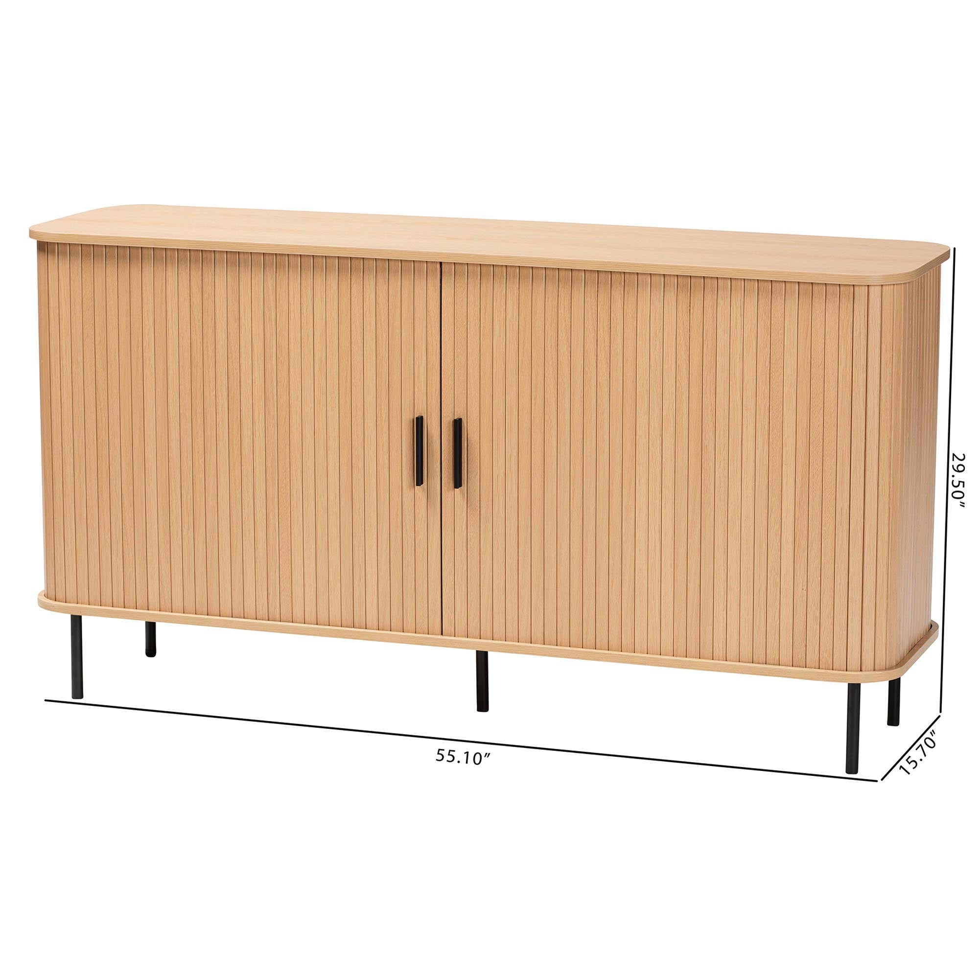 Baxton Studio Lucia Fluted Wood Sideboard - Mid-Century Modern Buffet Cabinet with Sliding Tambour Doors, 55" Wide