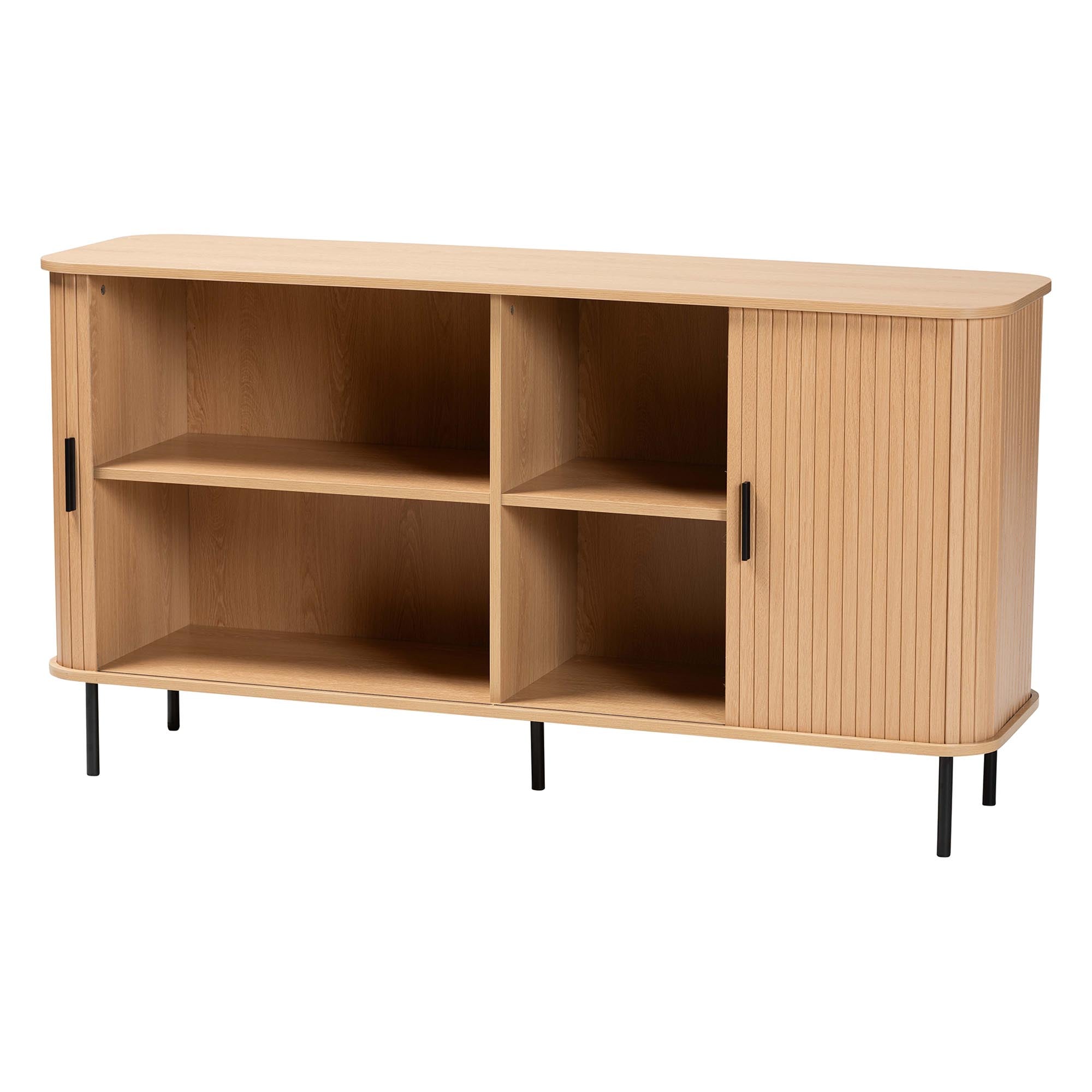 Baxton Studio Lucia Fluted Wood Sideboard - Mid-Century Modern Buffet Cabinet with Sliding Tambour Doors, 55" Wide