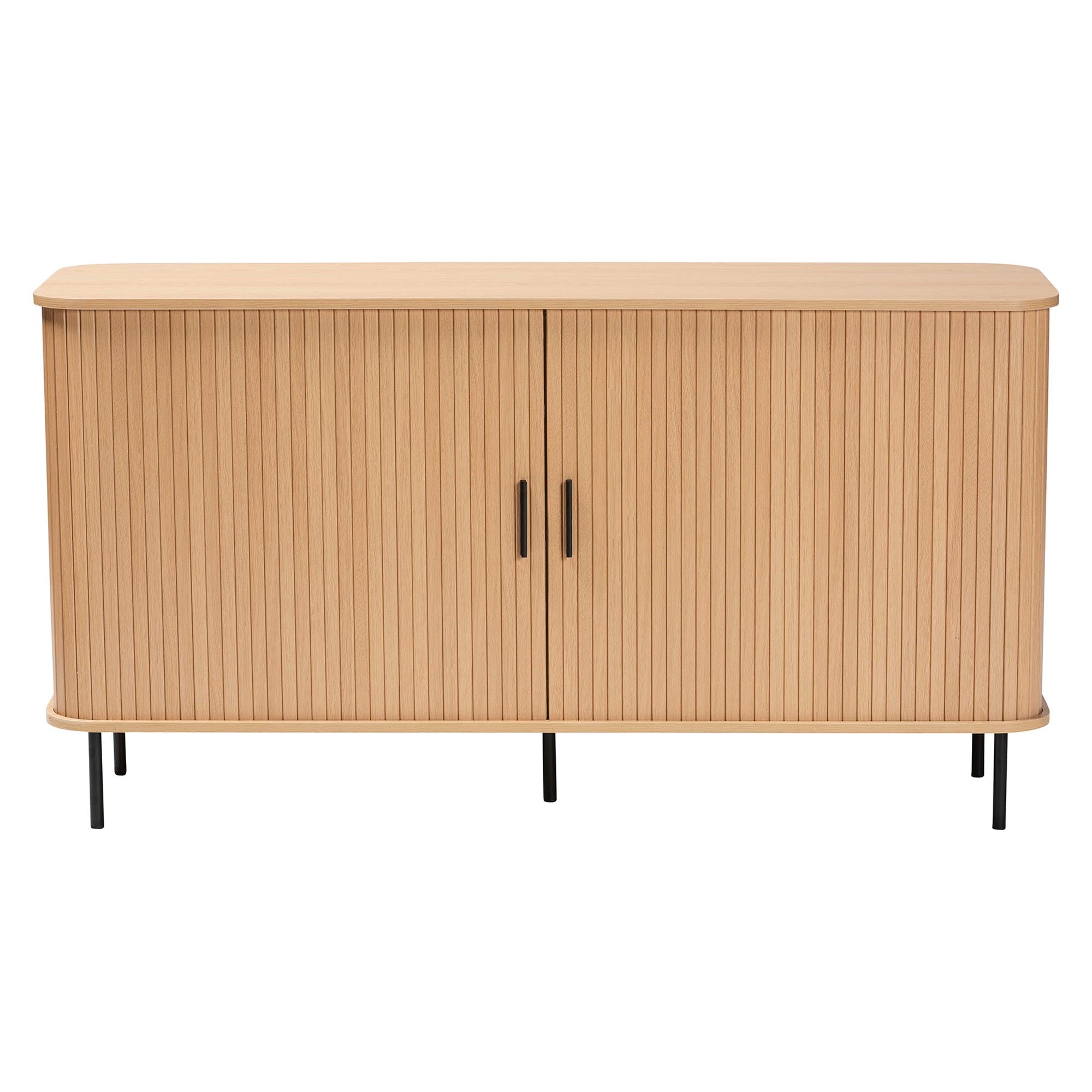 Baxton Studio Lucia Fluted Wood Sideboard - Mid-Century Modern Buffet Cabinet with Sliding Tambour Doors, 55" Wide