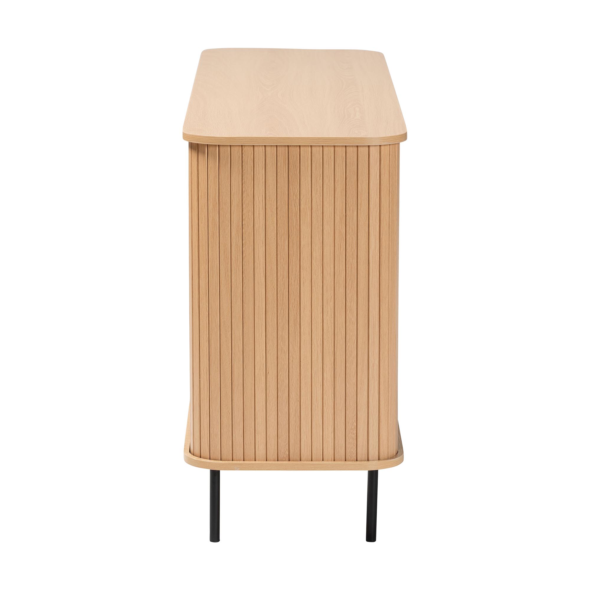Baxton Studio Lucia Fluted Wood Sideboard - Mid-Century Modern Buffet Cabinet with Sliding Tambour Doors, 55" Wide
