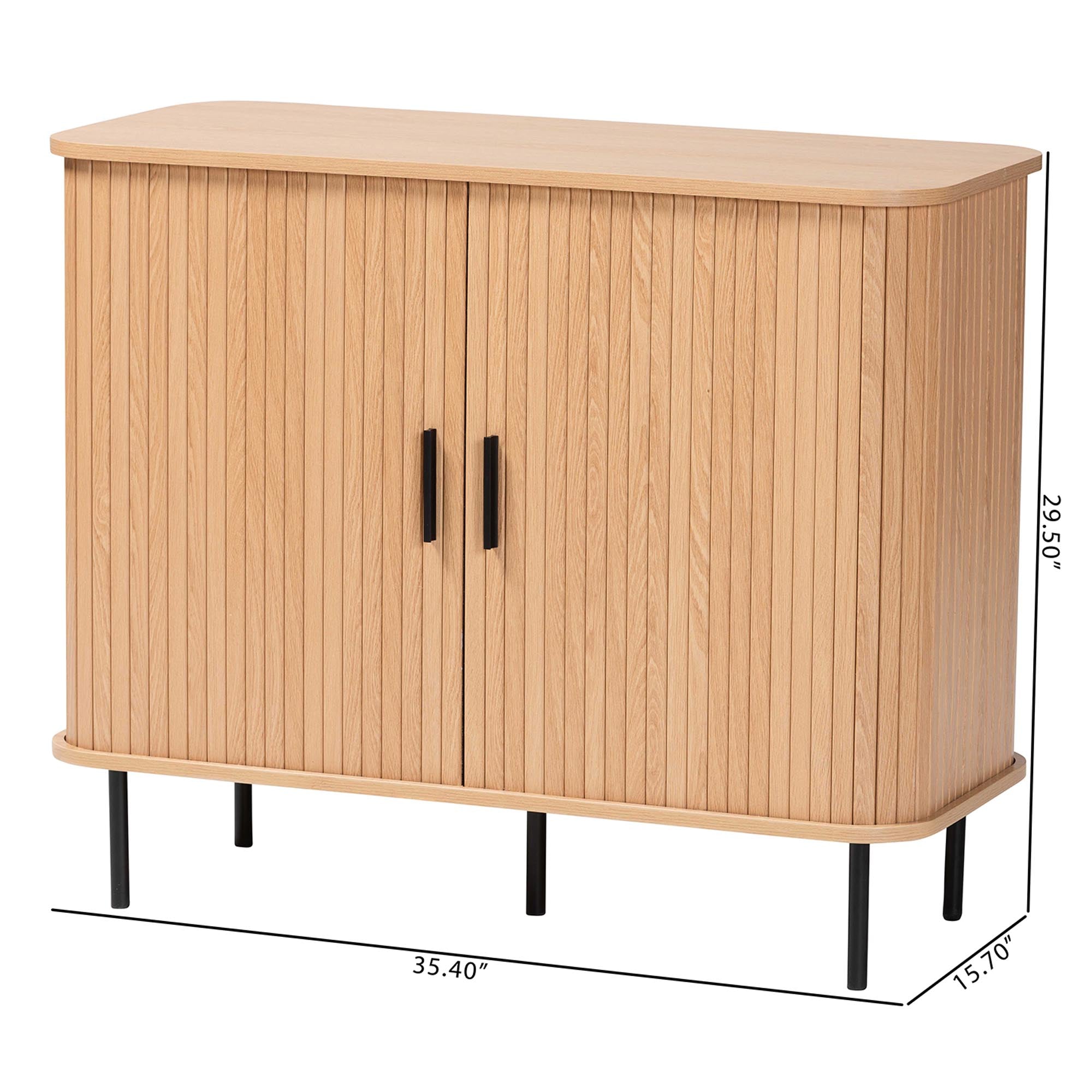 Baxton Studio Lucia Fluted Wood Storage Cabinet - Mid-Century Modern Sideboard with Sliding Tambour Doors, 35" Wide