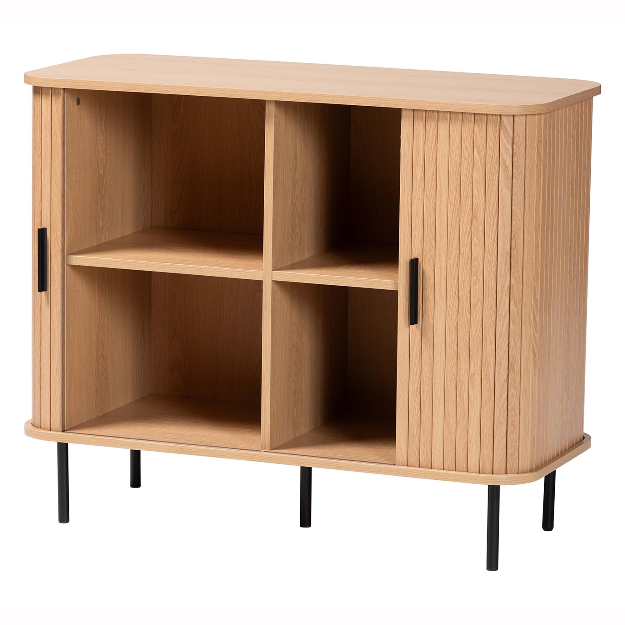 Baxton Studio Lucia Fluted Wood Storage Cabinet - Mid-Century Modern Sideboard with Sliding Tambour Doors, 35" Wide