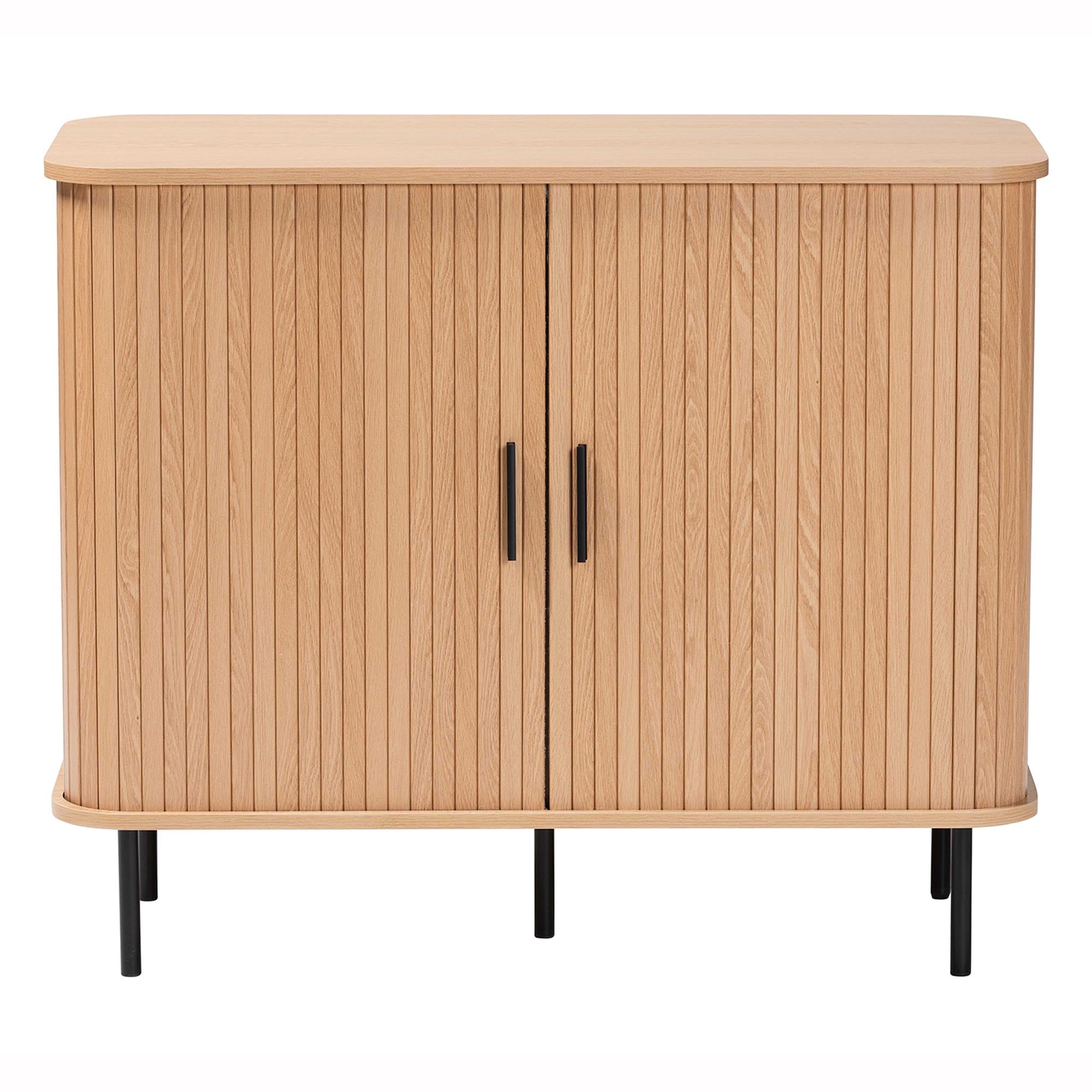 Baxton Studio Lucia Fluted Wood Storage Cabinet - Mid-Century Modern Sideboard with Sliding Tambour Doors, 35" Wide