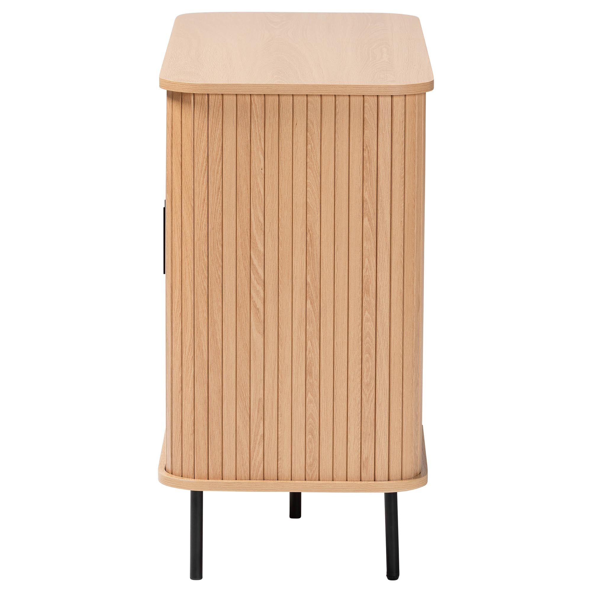Baxton Studio Lucia Fluted Wood Storage Cabinet - Mid-Century Modern Sideboard with Sliding Tambour Doors, 35" Wide