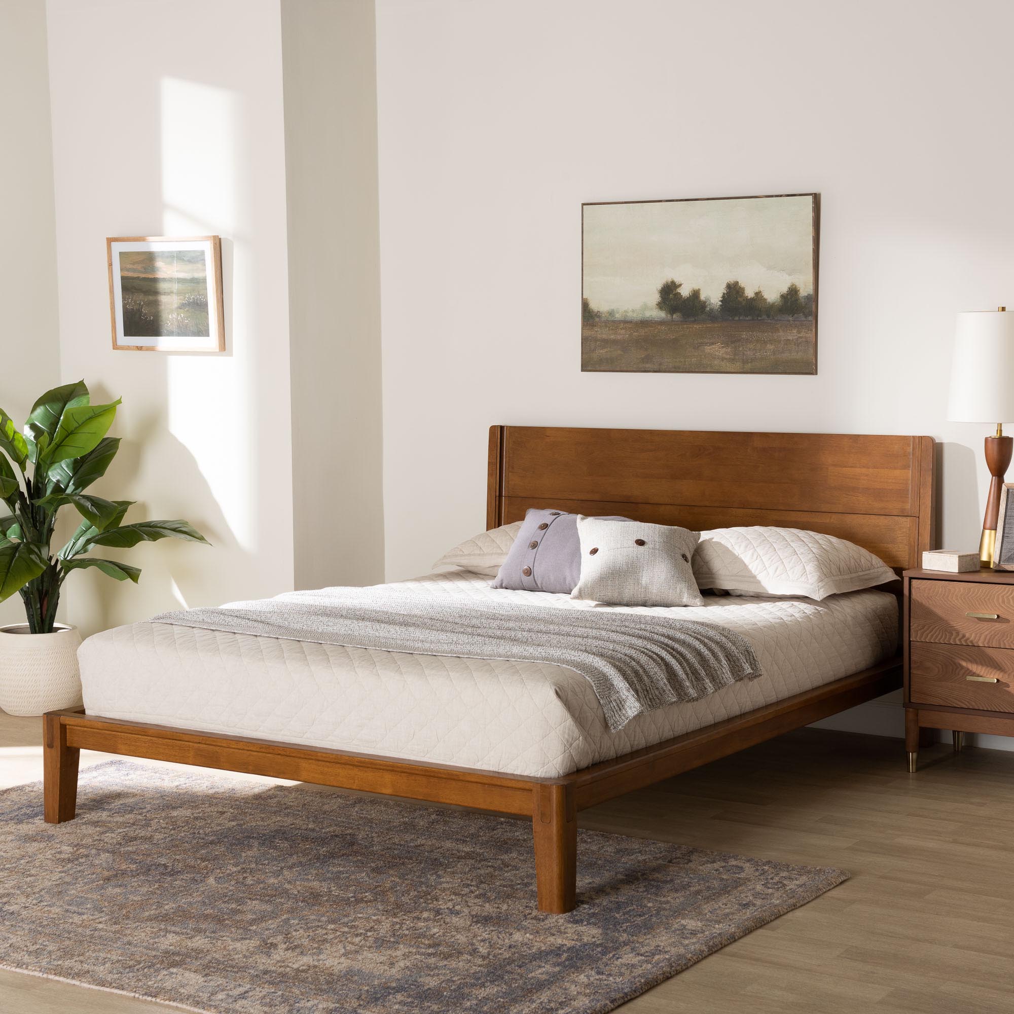 Baxton Studio Aldith Japandi Walnut Brown Toolless Assembly Queen Platform Bed
