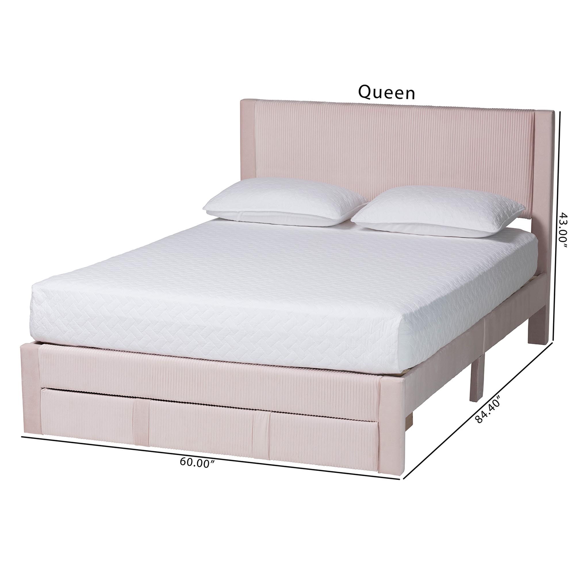Baxton Studio Elora Modern Light Pink Pleated Velvet Queen Size Storage Bed