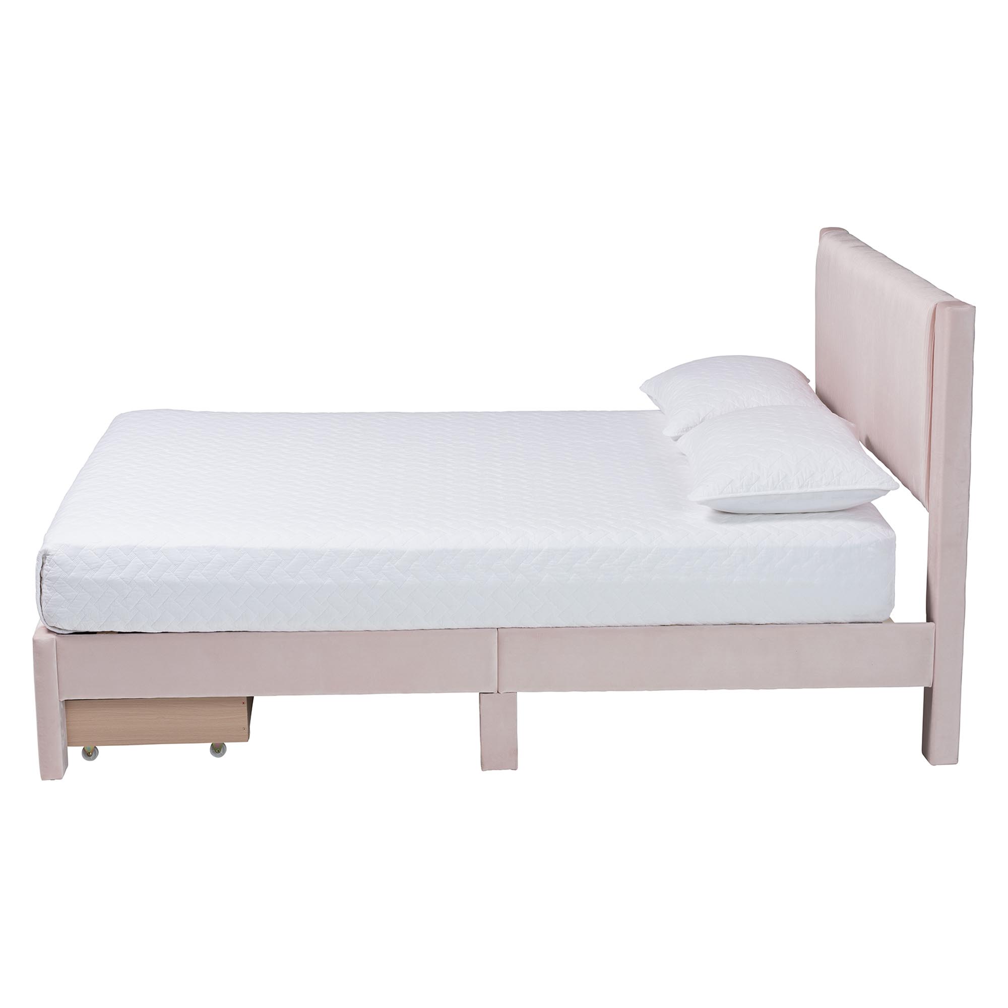 Baxton Studio Elora Modern Light Pink Pleated Velvet Queen Size Storage Bed