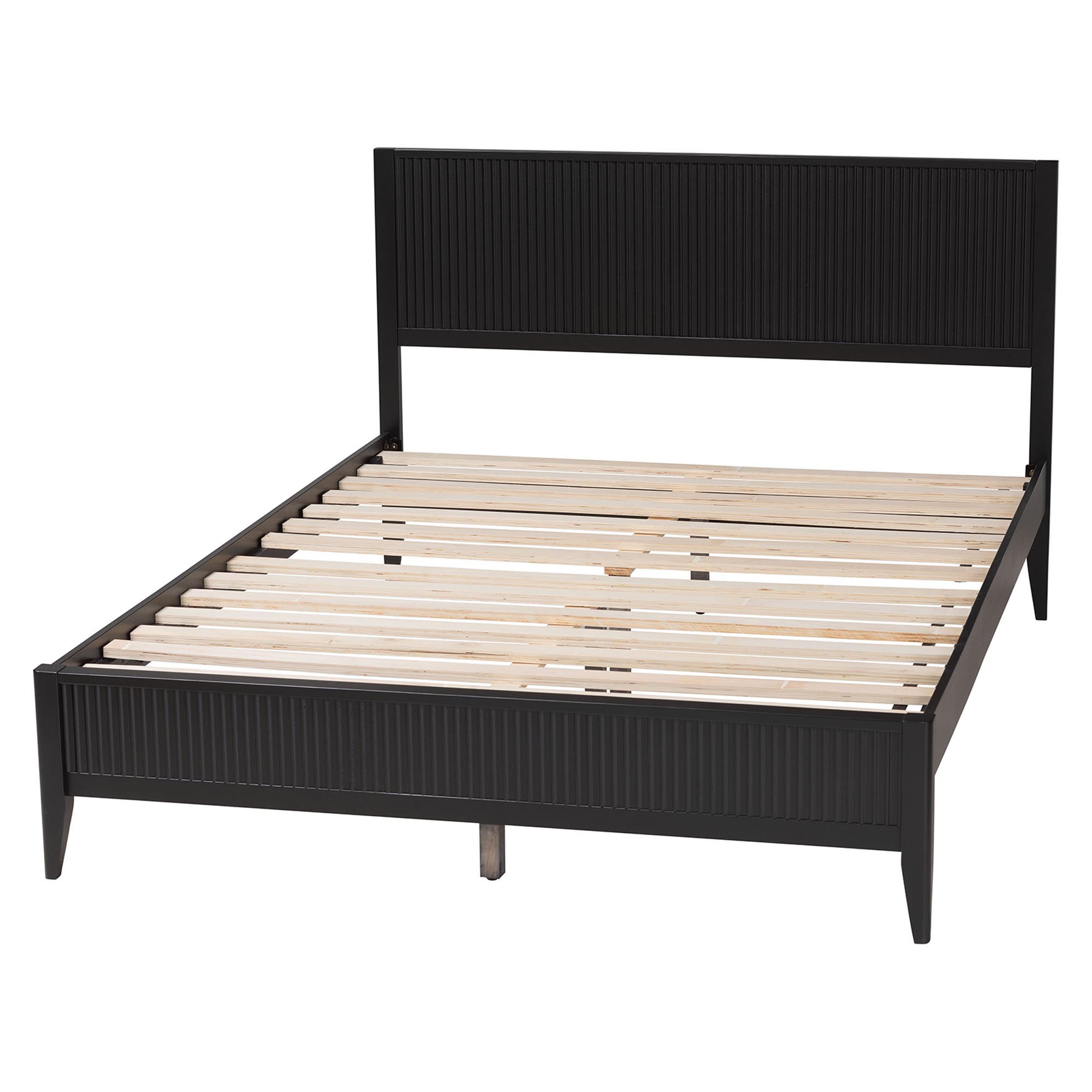Baxton Studio Primrose Mid-Century Black Fluted Wood Queen Size Platform Bed