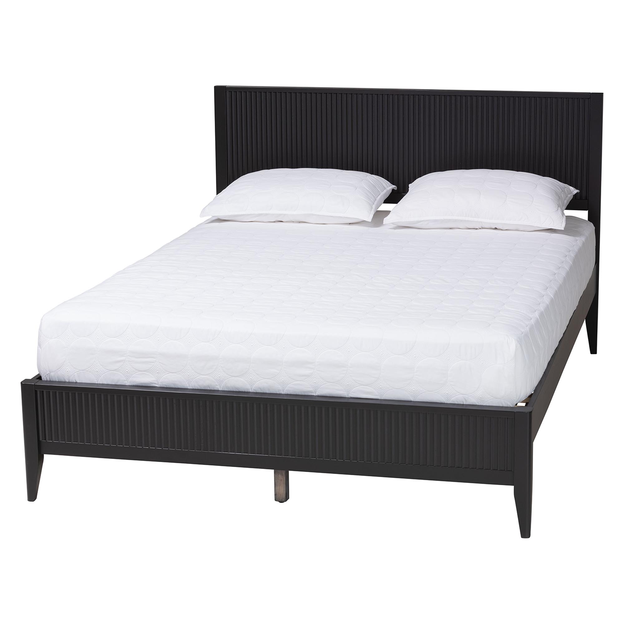 Baxton Studio Primrose Mid-Century Black Fluted Wood Queen Size 4-Piece Bedroom Set