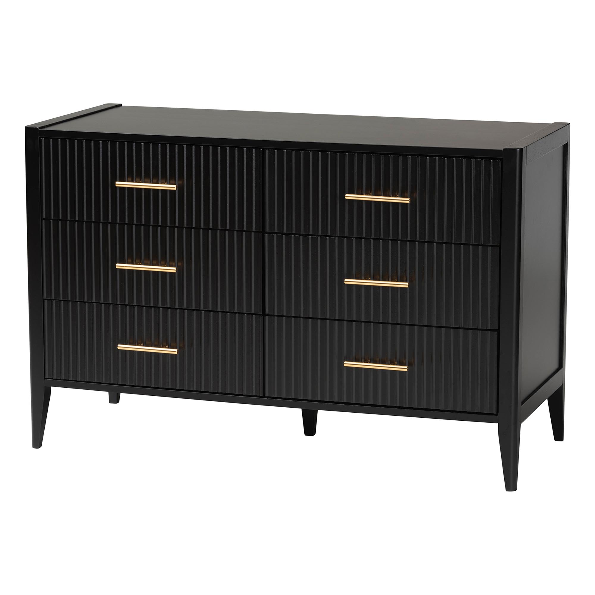 Baxton Studio Primrose Mid-Century Black Fluted Wood Queen Size 4-Piece Bedroom Set