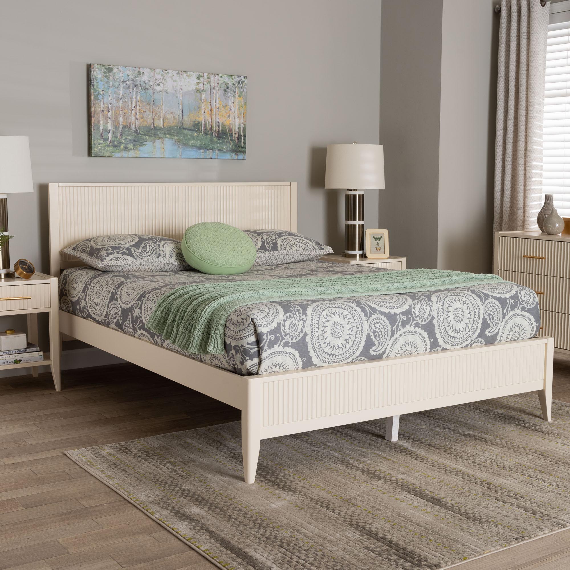 Baxton Studio Primrose Mid-Century Ivory Fluted Wood King Size Platform Bed