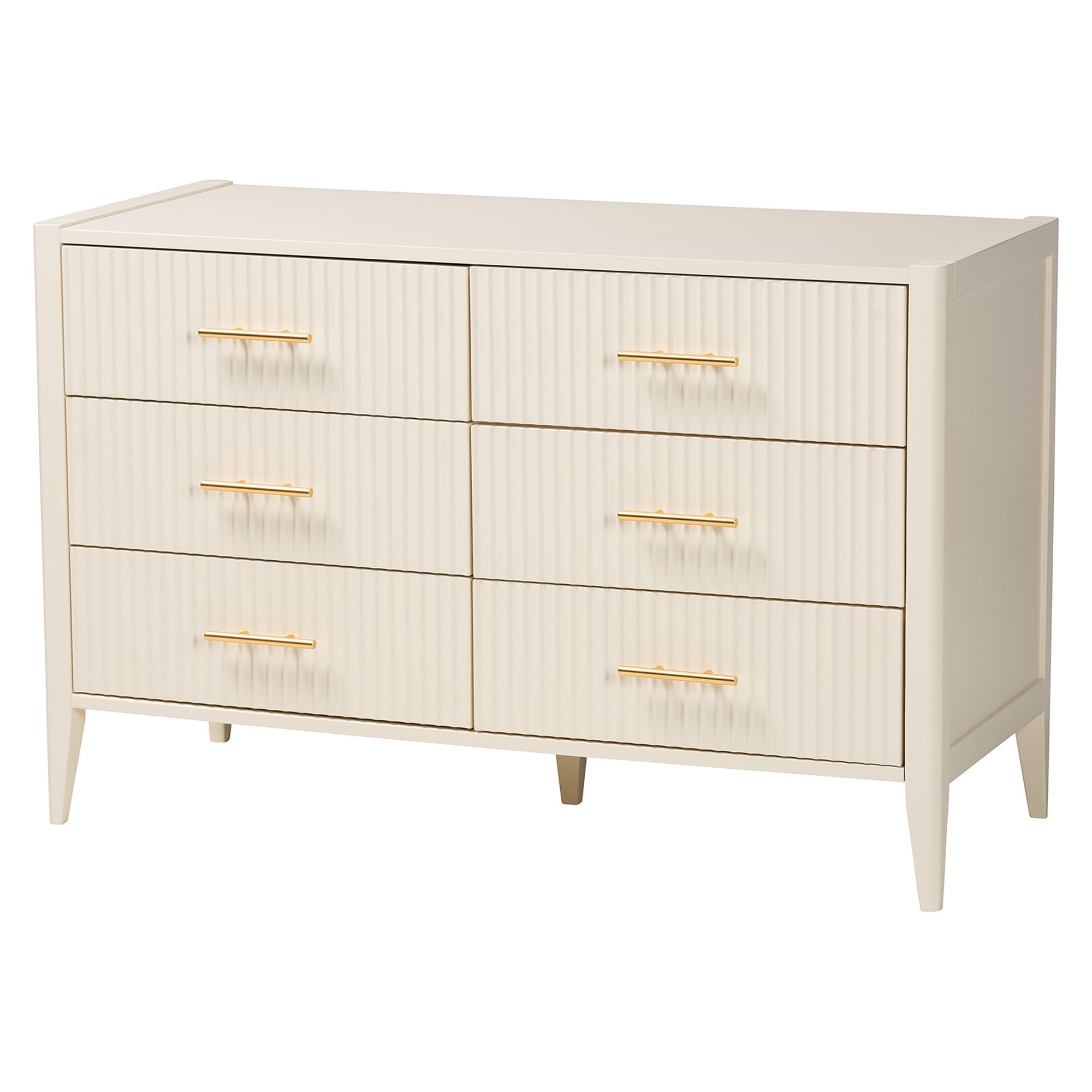 Baxton Studio Primrose Mid-Century Ivory Fluted Wood King Size 4-Piece Bedroom Set