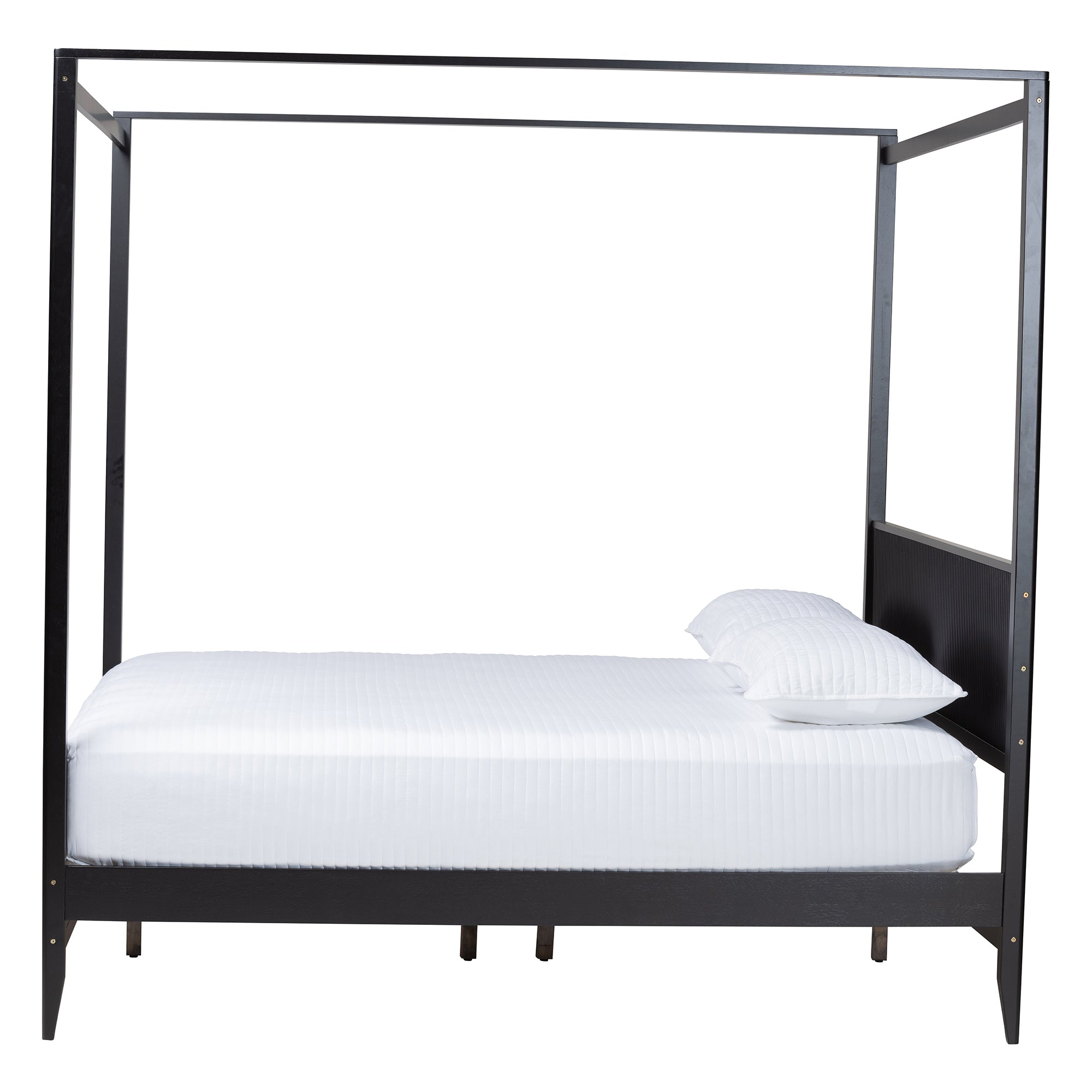 Baxton Studio Primrose Mid-Century Black Fluted Wood King Size Canopy Bed