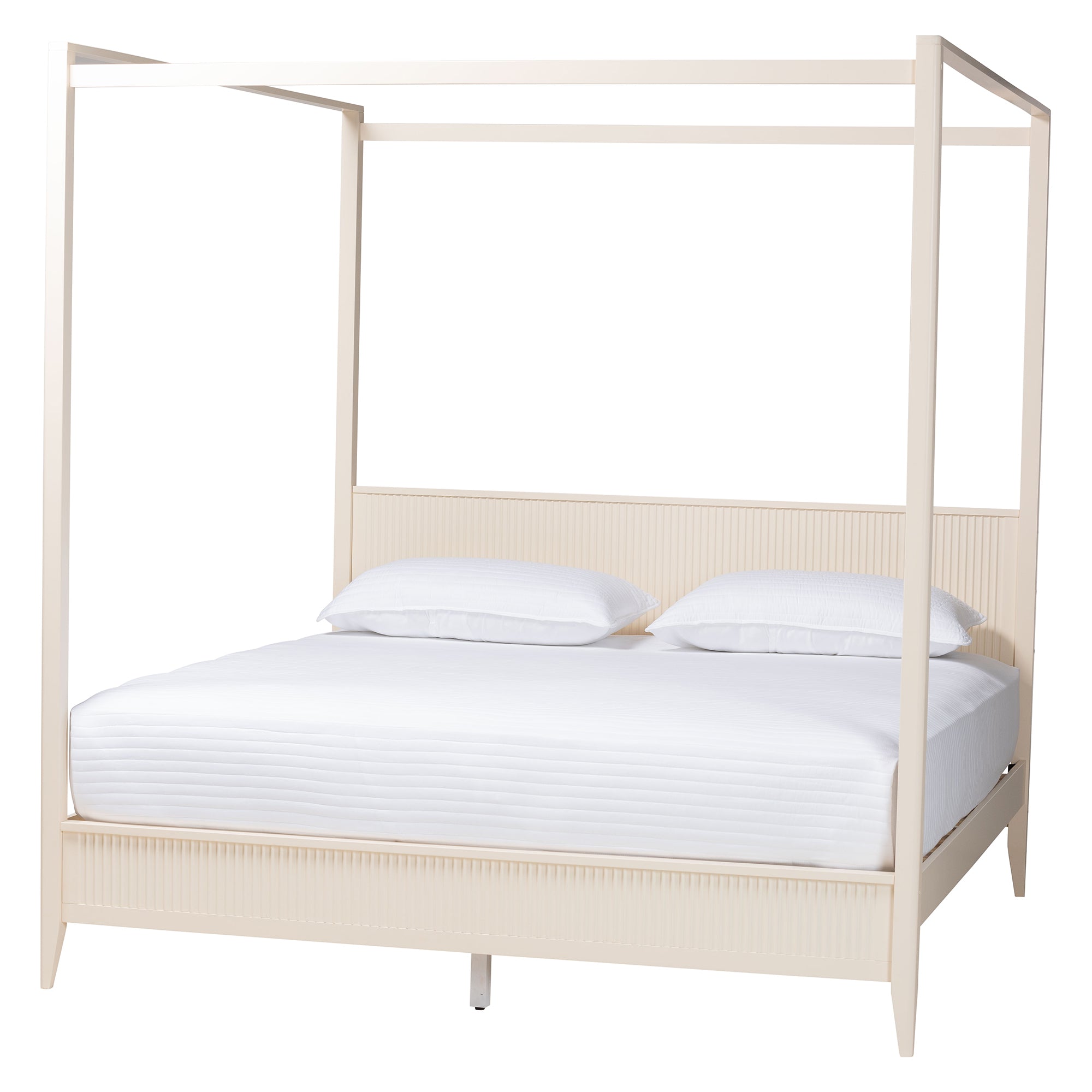 Baxton Studio Primrose Mid-Century Ivory Fluted Wood King Size 4-Piece Canopy Bedroom Set