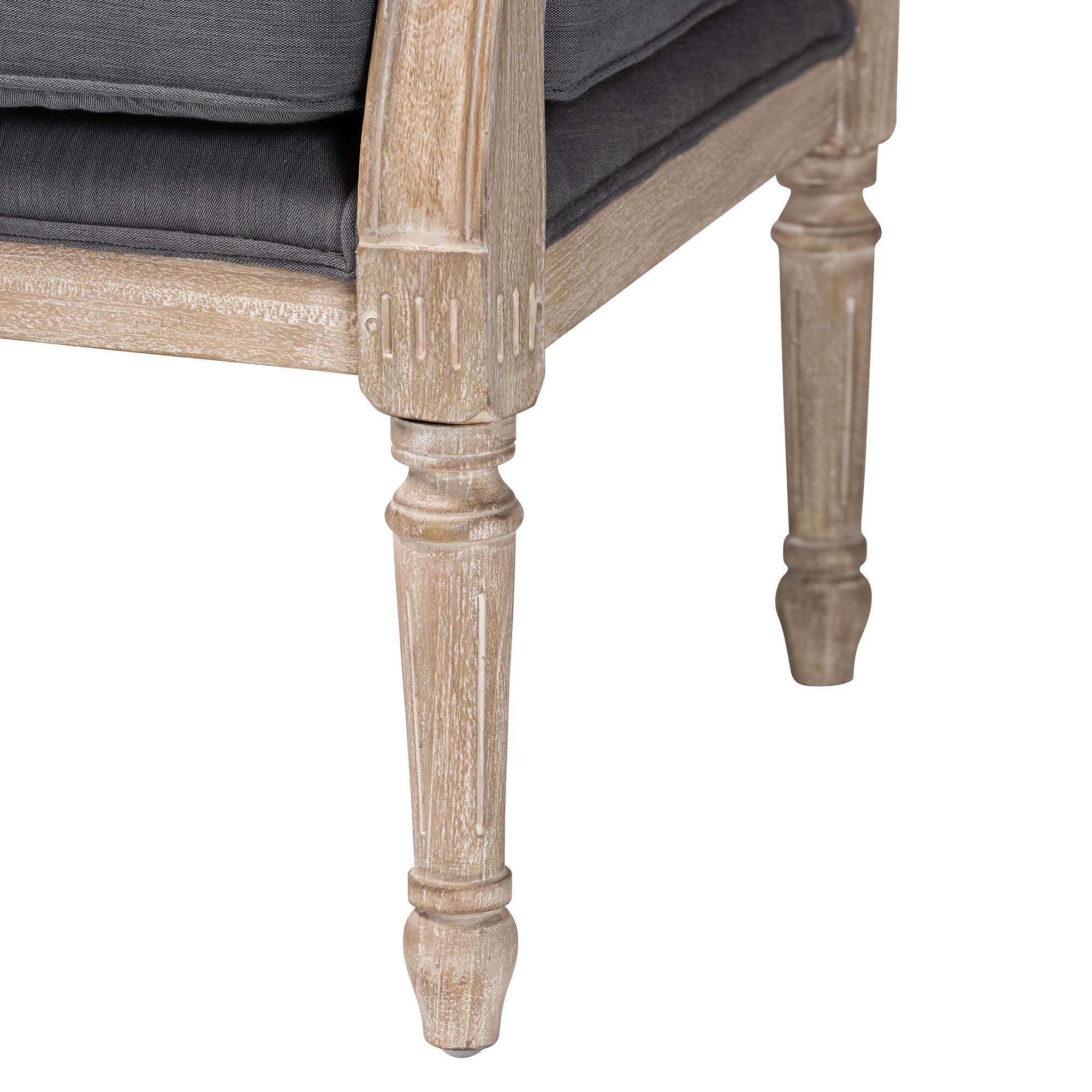 Baxton Studio Clemence French Provincial Grey Fabric Whitewashed Mahogany Wood Armchair
