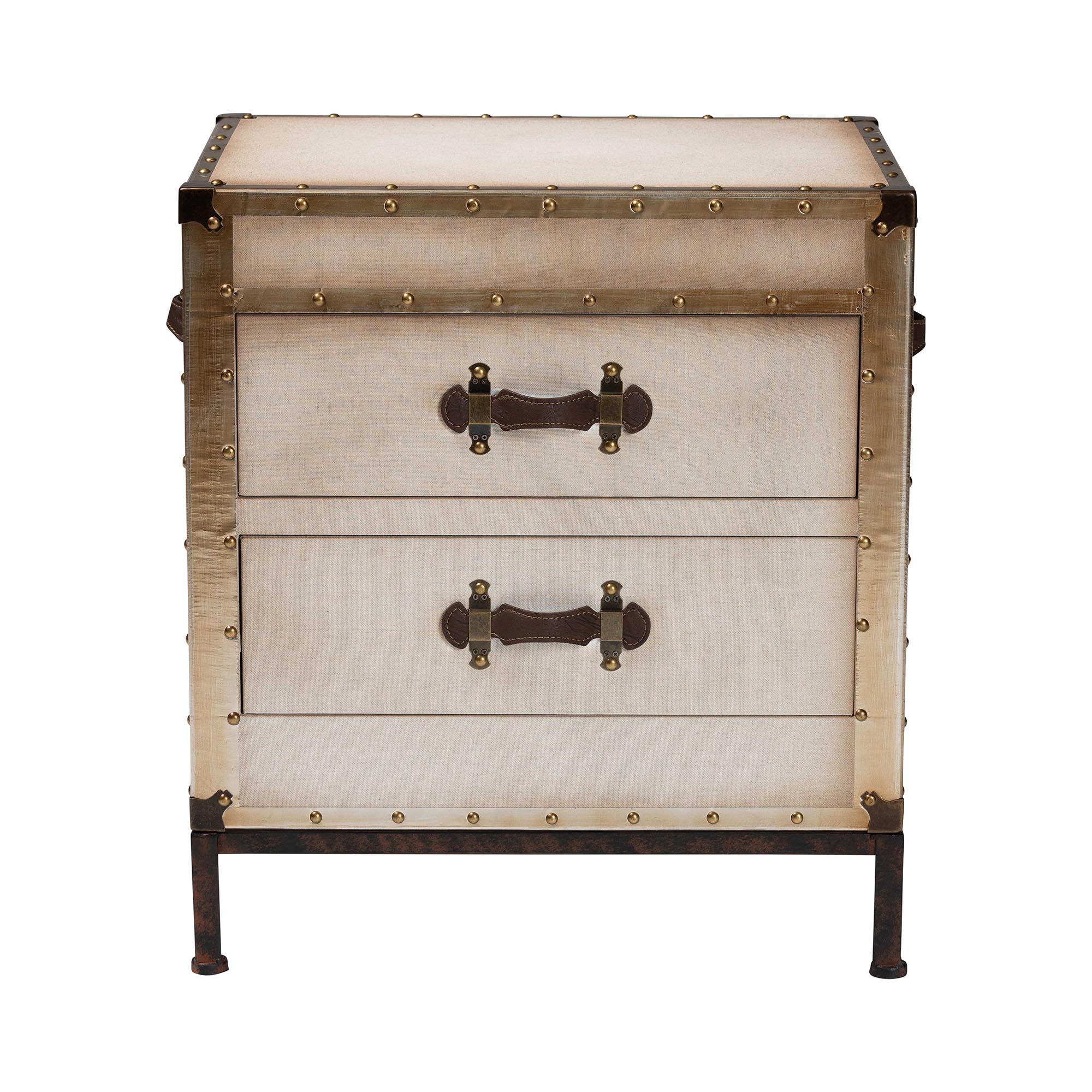 Baxton Studio Laura Vintage White Canvas 2-Drawer End Table Trunk