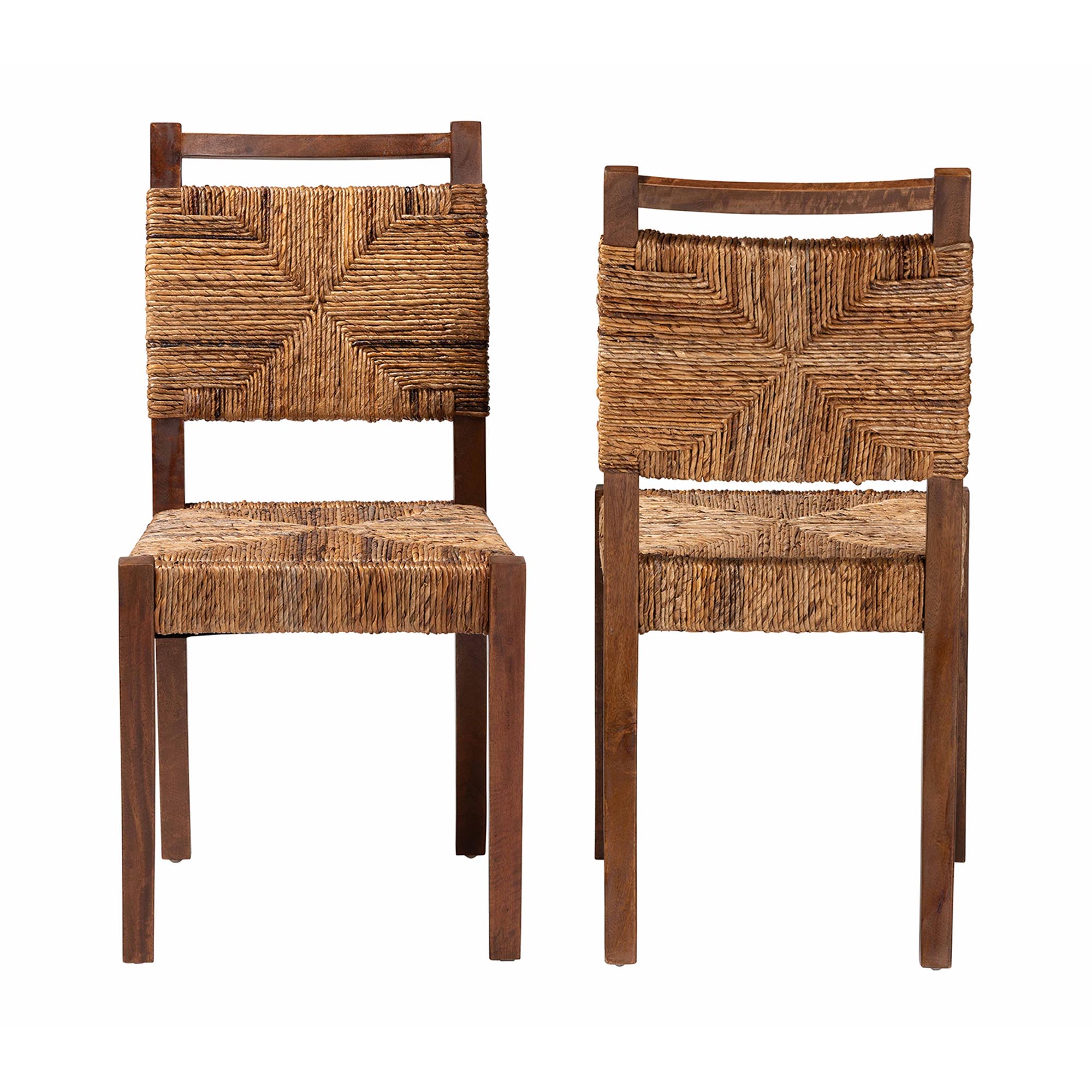 bali & pari Cordoba Bohemian Natural Seagrass and Mahogany Wood 2-Piece Dining Chair