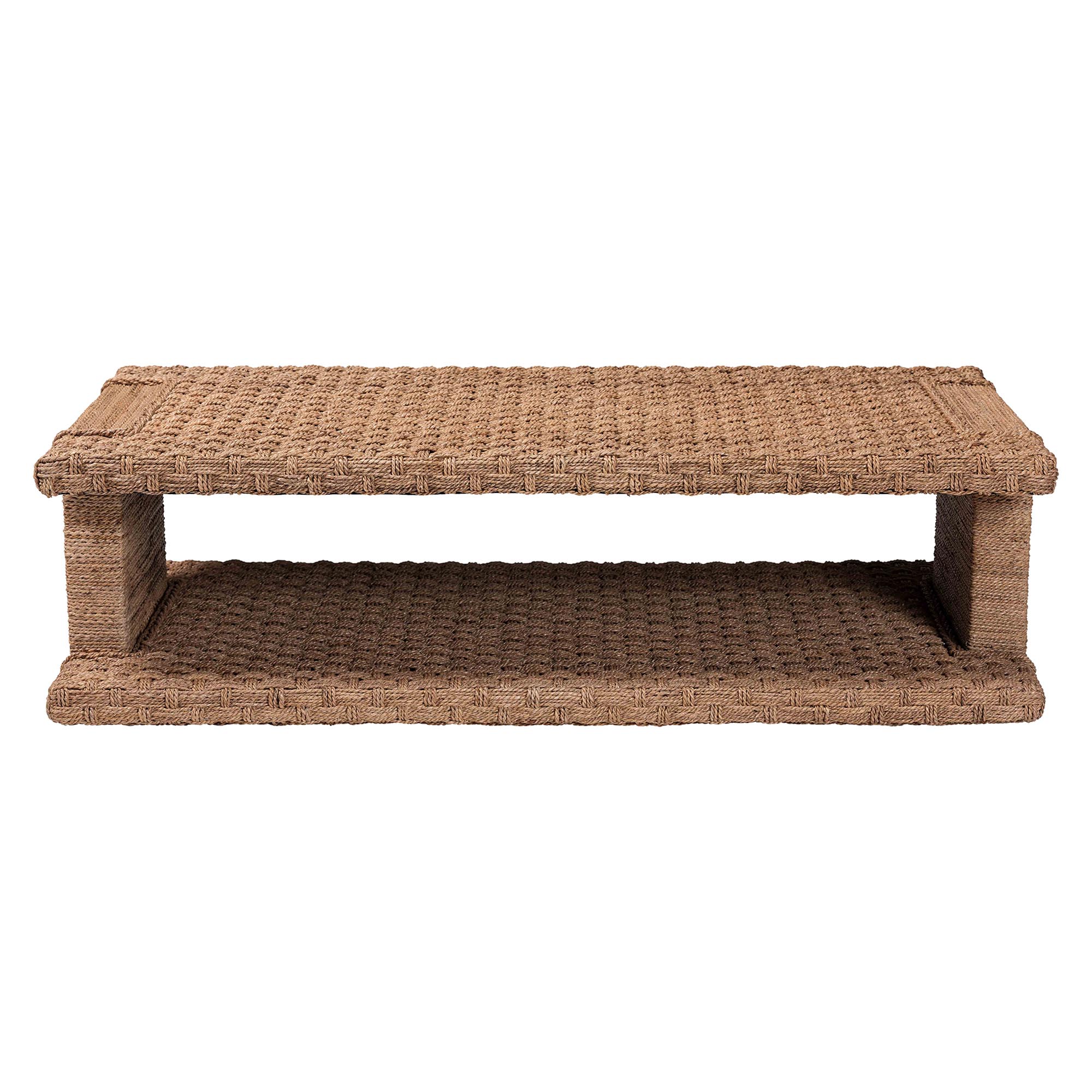 bali & pari Rhinos Handwoven Seagrass Coffee Table with Open Shelf - Rectangular Wicker Center Table for Living Room, Coastal Boho Style