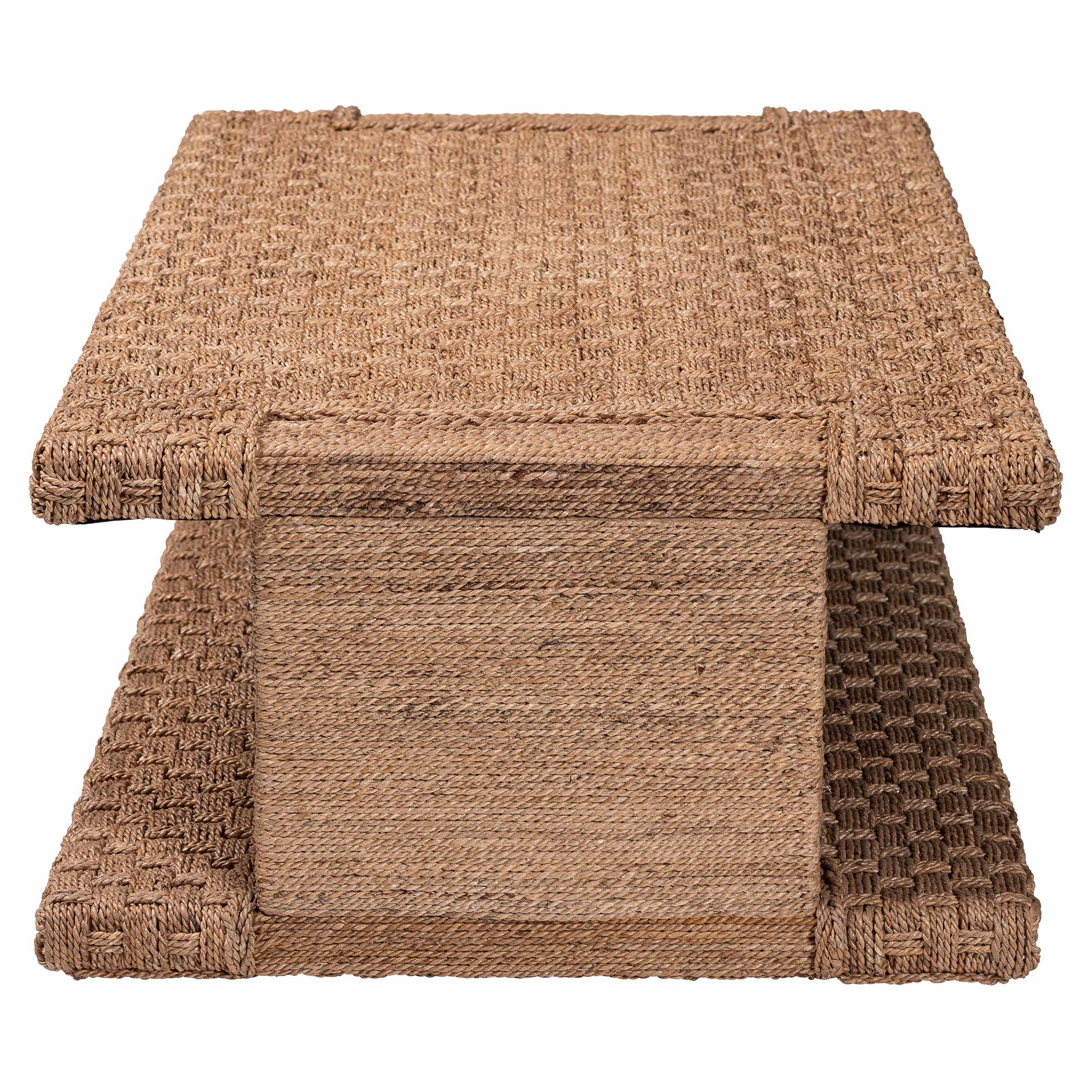 bali & pari Rhinos Handwoven Seagrass Coffee Table with Open Shelf - Rectangular Wicker Center Table for Living Room, Coastal Boho Style