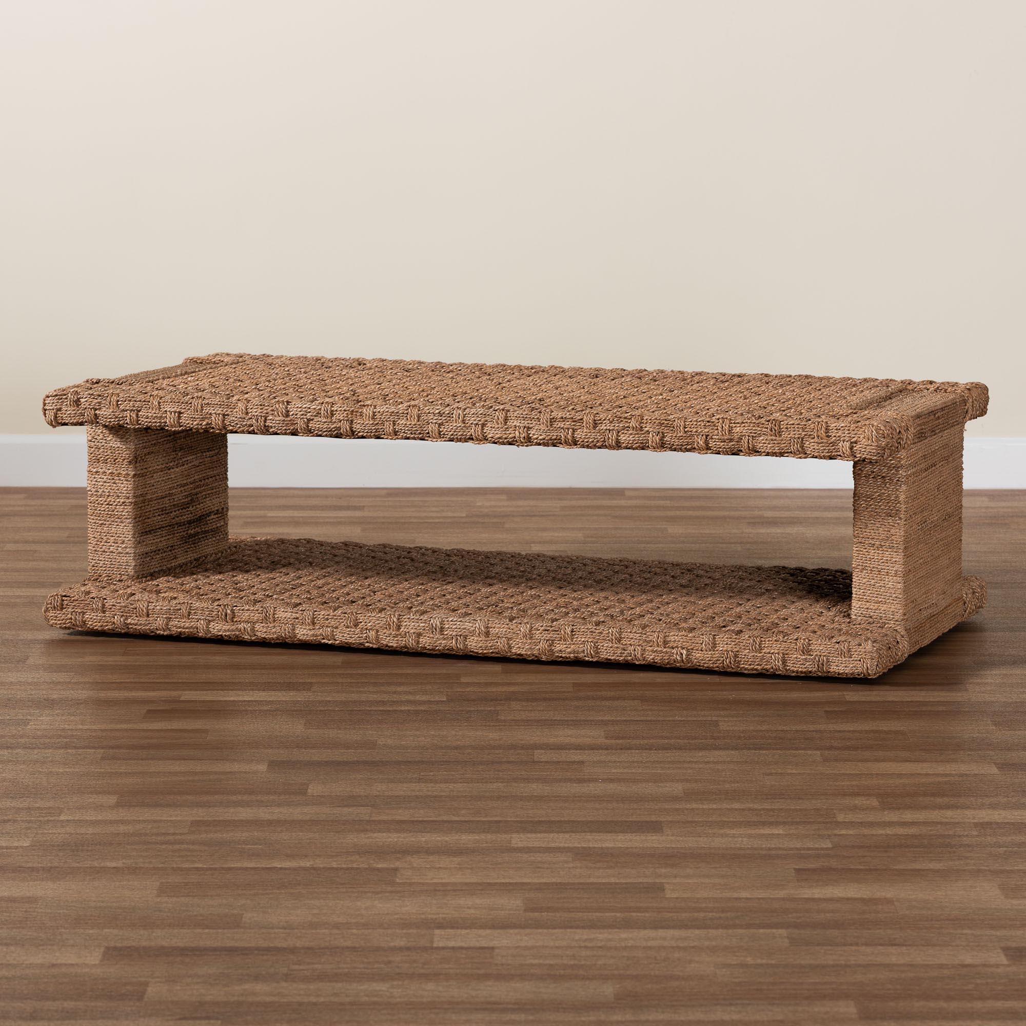 bali & pari Rhinos Handwoven Seagrass Coffee Table with Open Shelf - Rectangular Wicker Center Table for Living Room, Coastal Boho Style