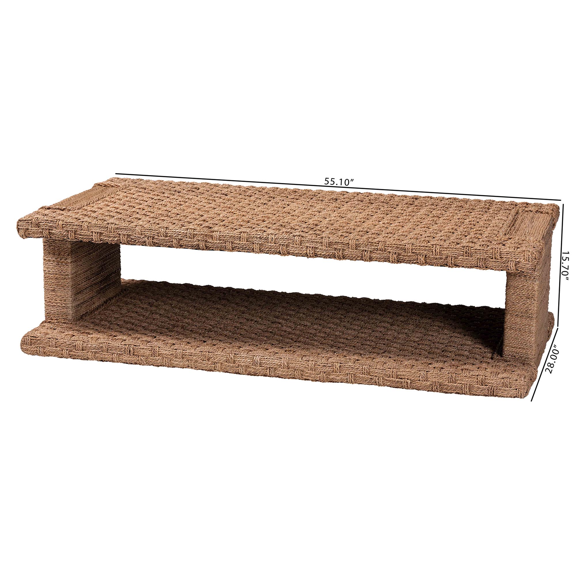 bali & pari Rhinos Handwoven Seagrass Coffee Table with Open Shelf - Rectangular Wicker Center Table for Living Room, Coastal Boho Style