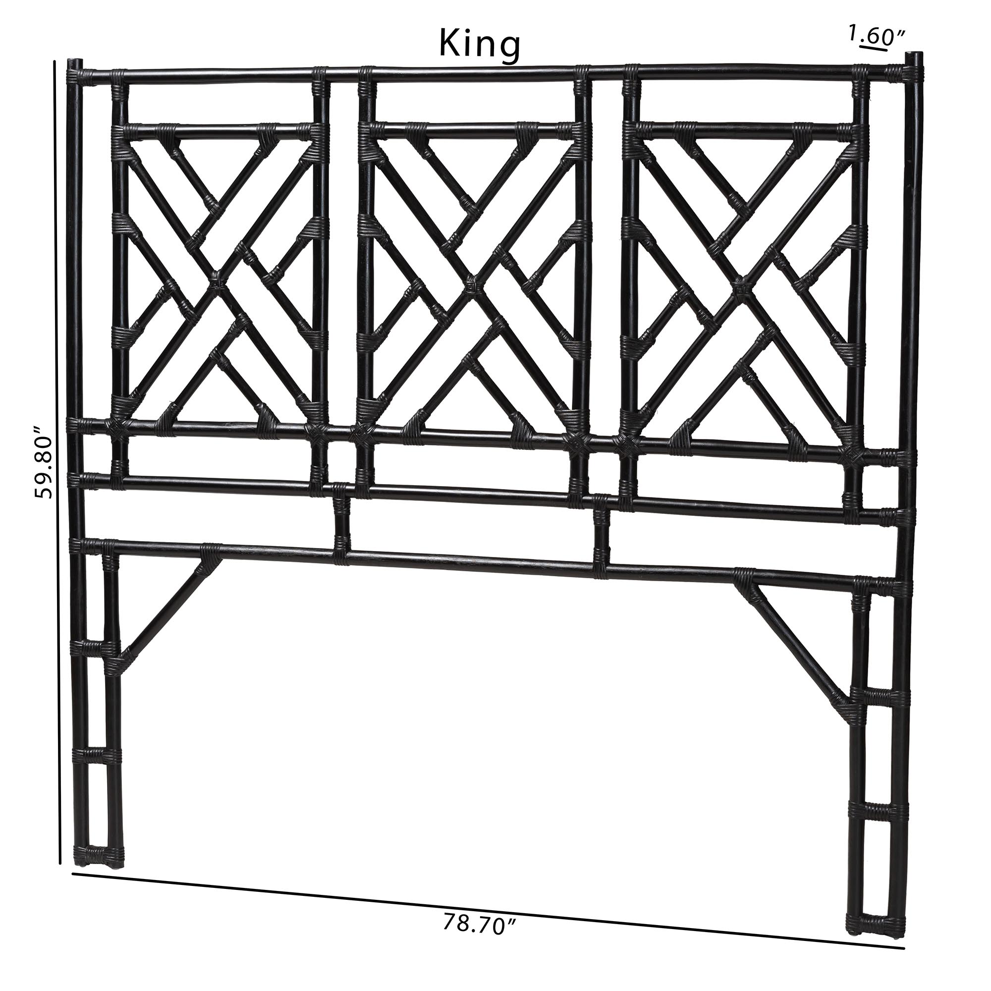 bali & pari Karavo Bohemian Black Natural Rattan Queen Size Standalone Headboard