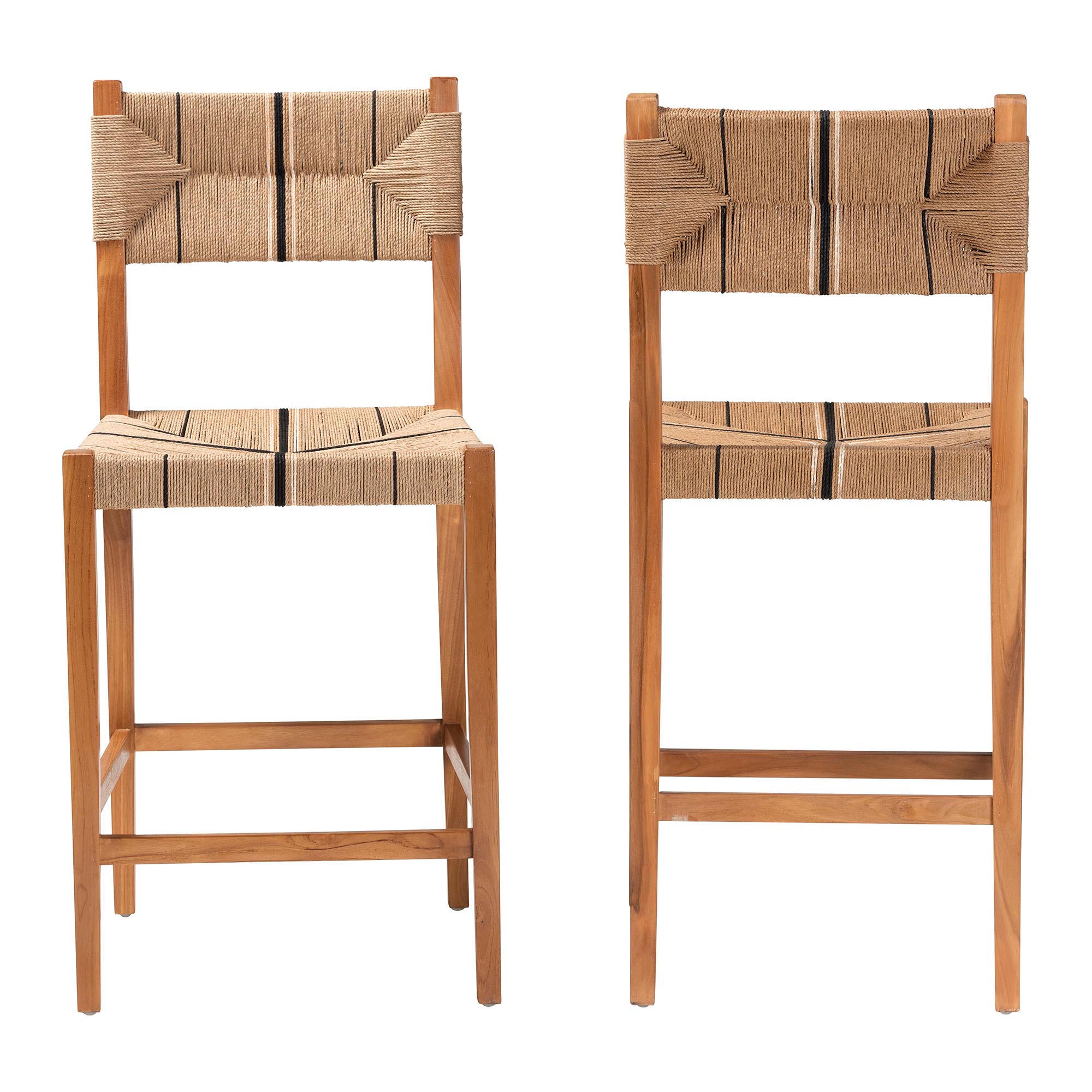 bali & pari Prita Bohemian Paper Loom and Natural Mahogany Wood 2-Piece Bar Stool Set