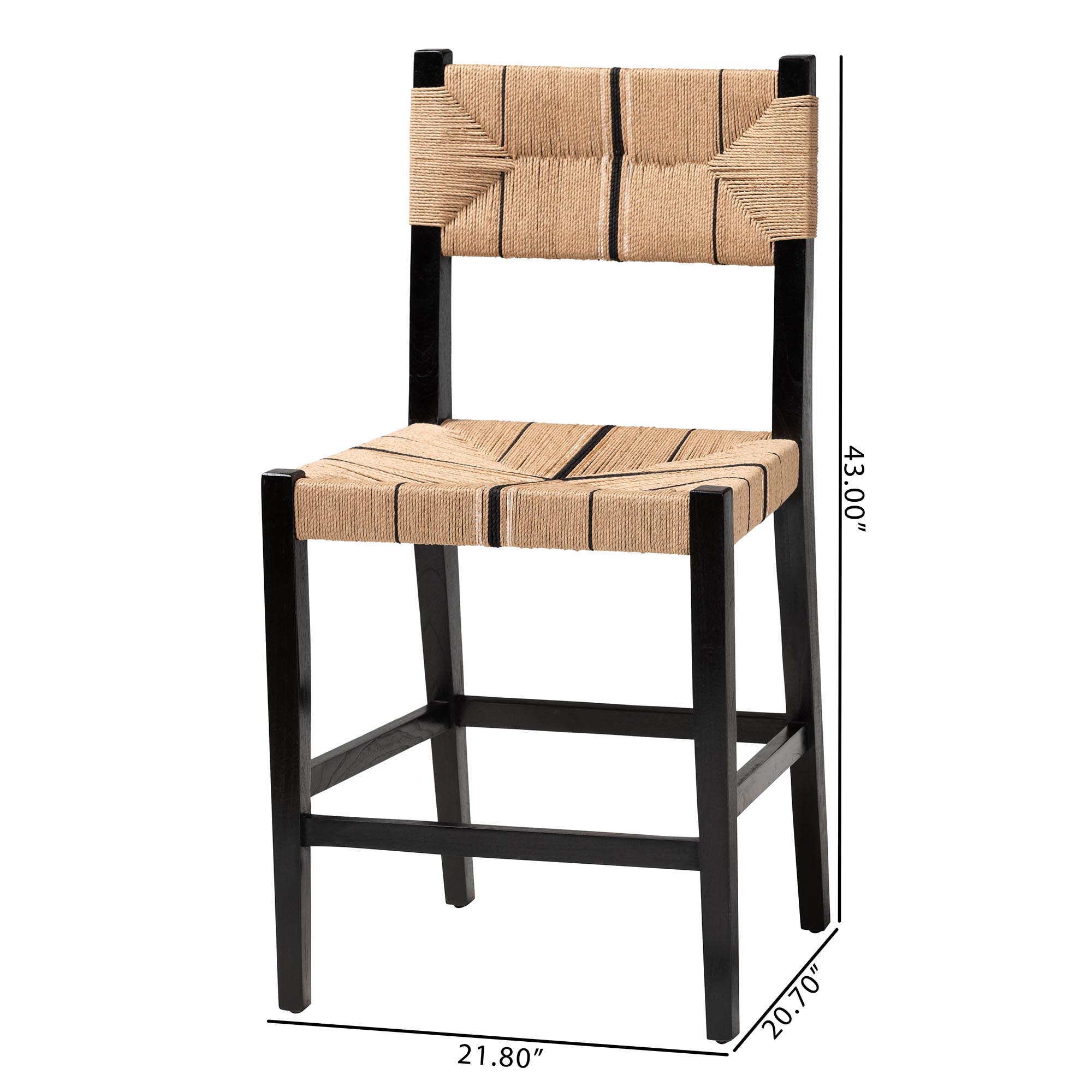 bali & pari Prita Bohemian Paper Loom and Black Mahogany Wood 2-Piece Counter Stool Set