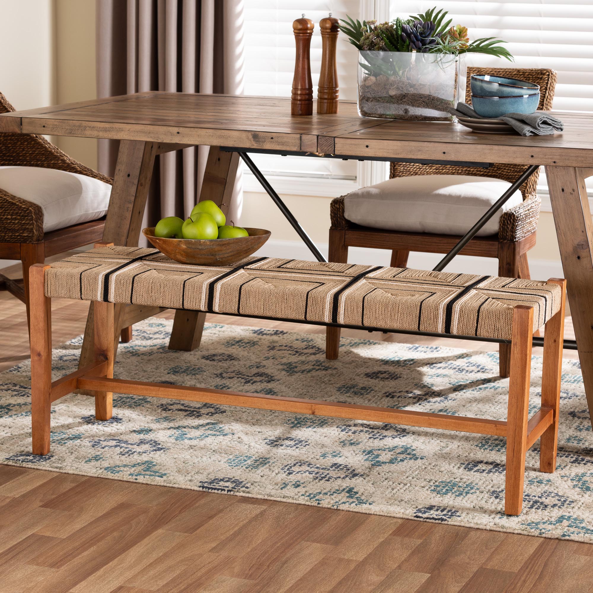 bali & pari Prita Bohemian Paper Loom and Natural Mahogany Wood Dining Bench