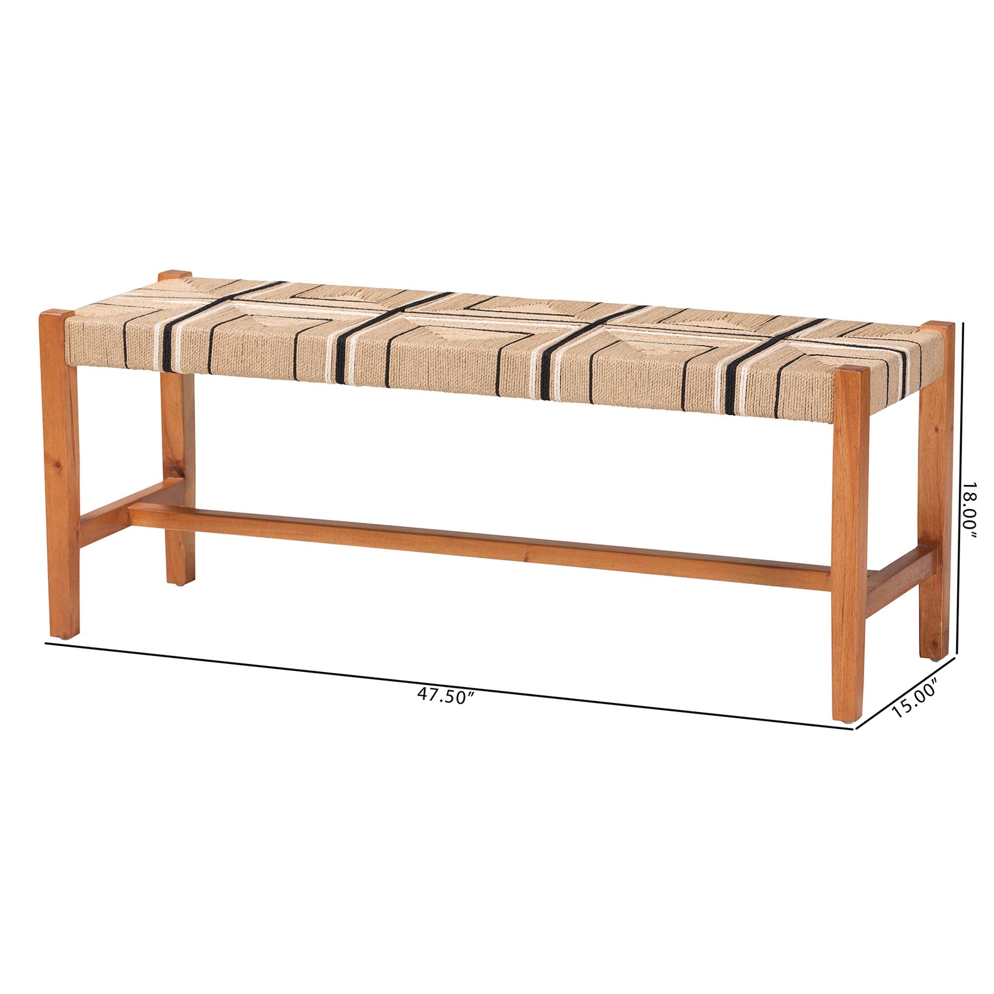bali & pari Prita Bohemian Paper Loom and Natural Mahogany Wood Dining Bench