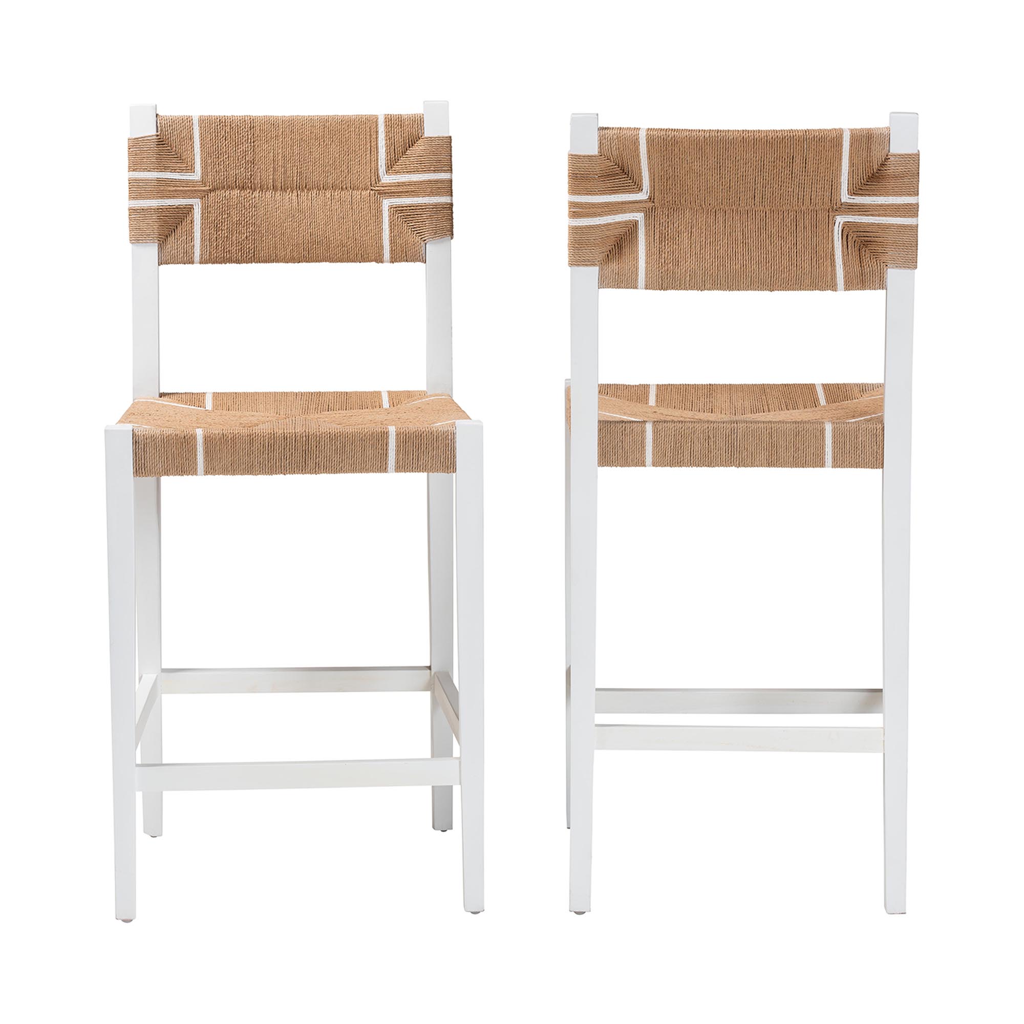 bali & pari Talli Bohemian Paper Loom and White Mahogany Wood 2-Piece Bar Stool Set