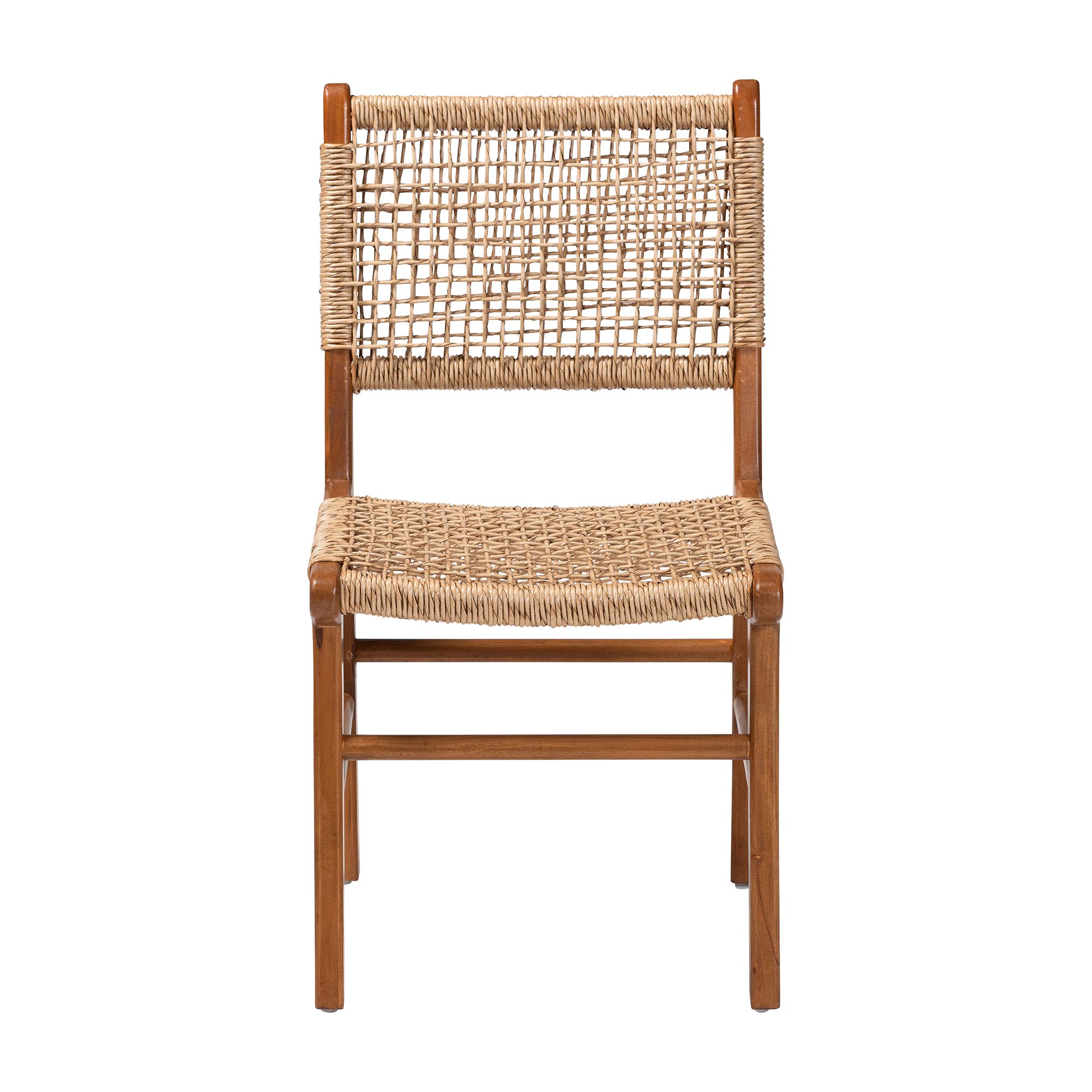 bali & pari Ariba Dining Chair with Mahogany Wood Frame and Viro Fiber Weaving, Rustic Boho Accent Chair for Dining Room or Kitchen