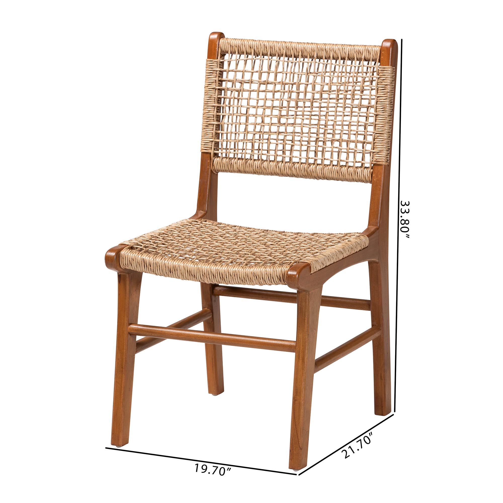 bali & pari Ariba Dining Chair with Mahogany Wood Frame and Viro Fiber Weaving, Rustic Boho Accent Chair for Dining Room or Kitchen