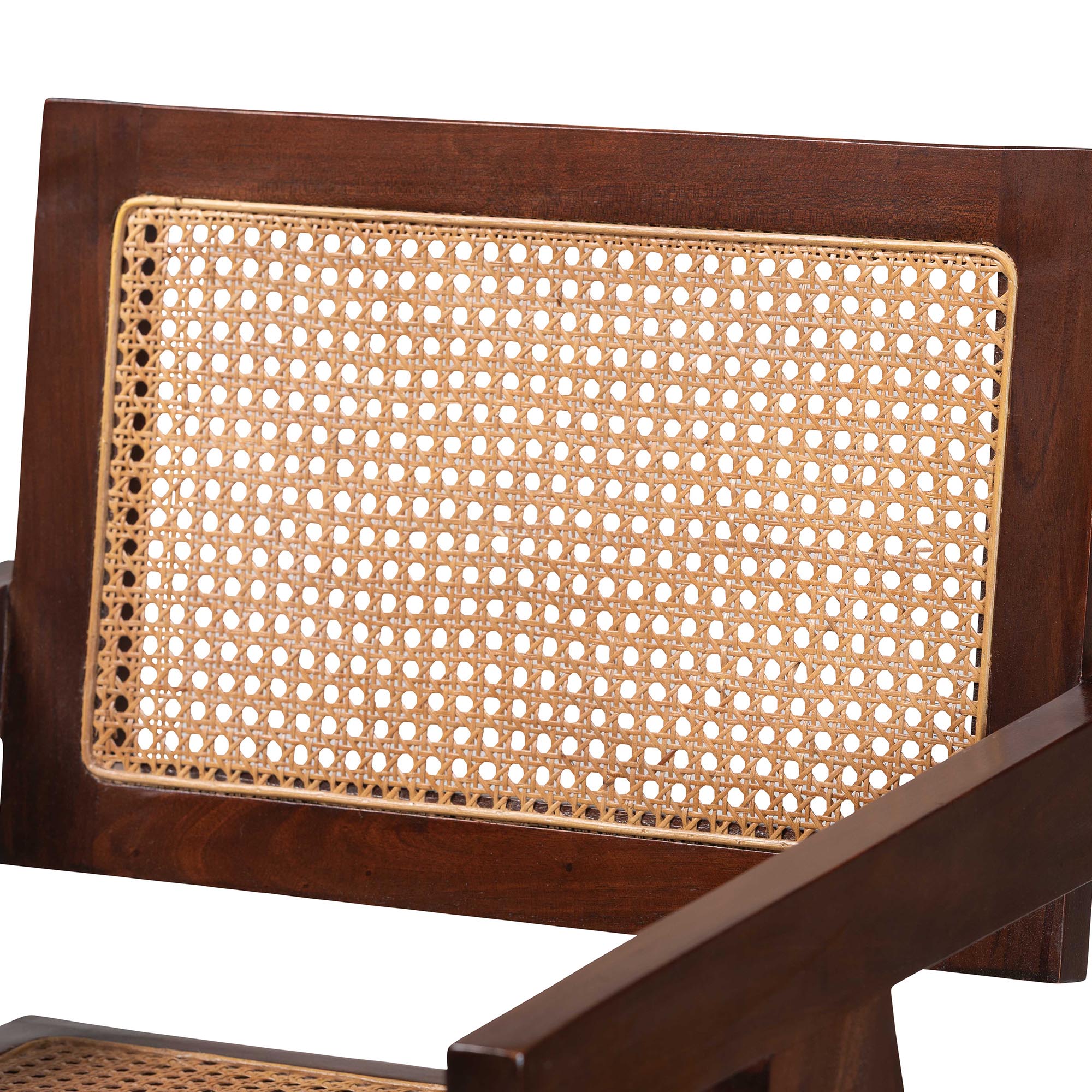 bali & pari Kresna Rattan Counter Stool with Mahogany Wood Frame and Armrest, Set of 2 - Handwoven Counter Height Chair with Cane Back and Seat, Stylish Seating for Kitchen Island or Dining Area